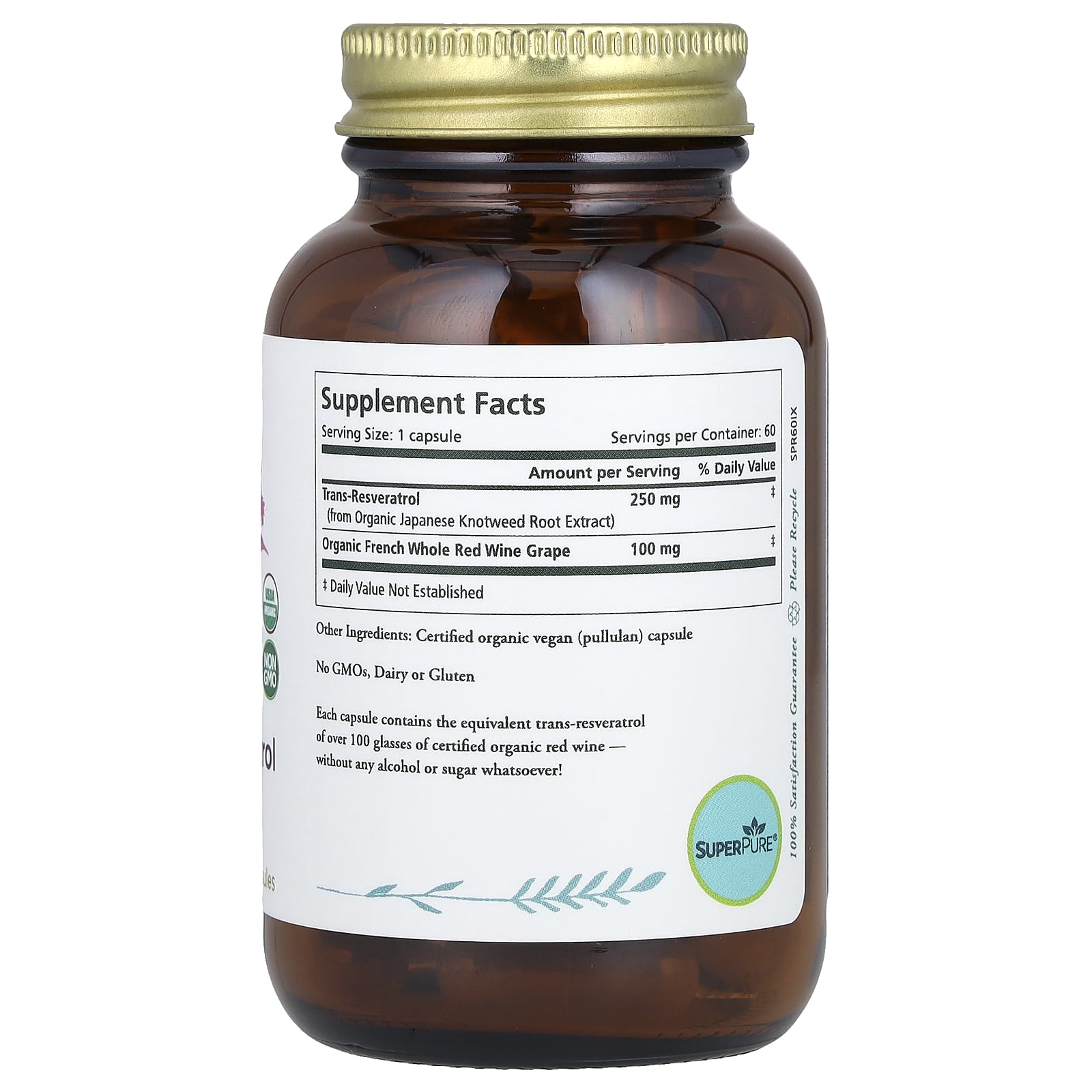 Pure Synergy, сверхчистый ресвератрол, органический экстракт, 60 капсул