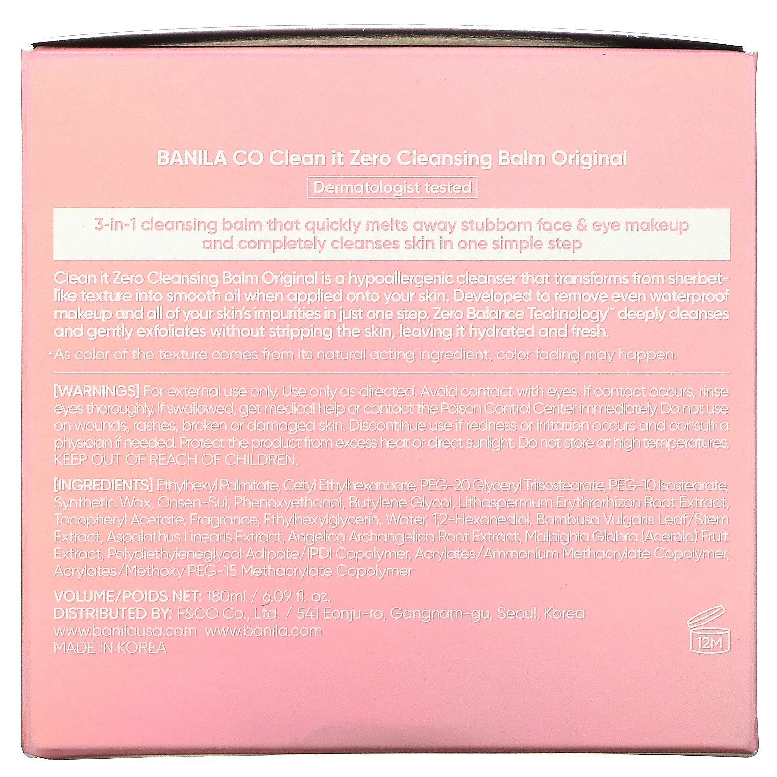 Banila Co, Clean It Zero, очищающий бальзам 3-в-1, оригинальный, 180 мл (6,09 жидк. Унции)