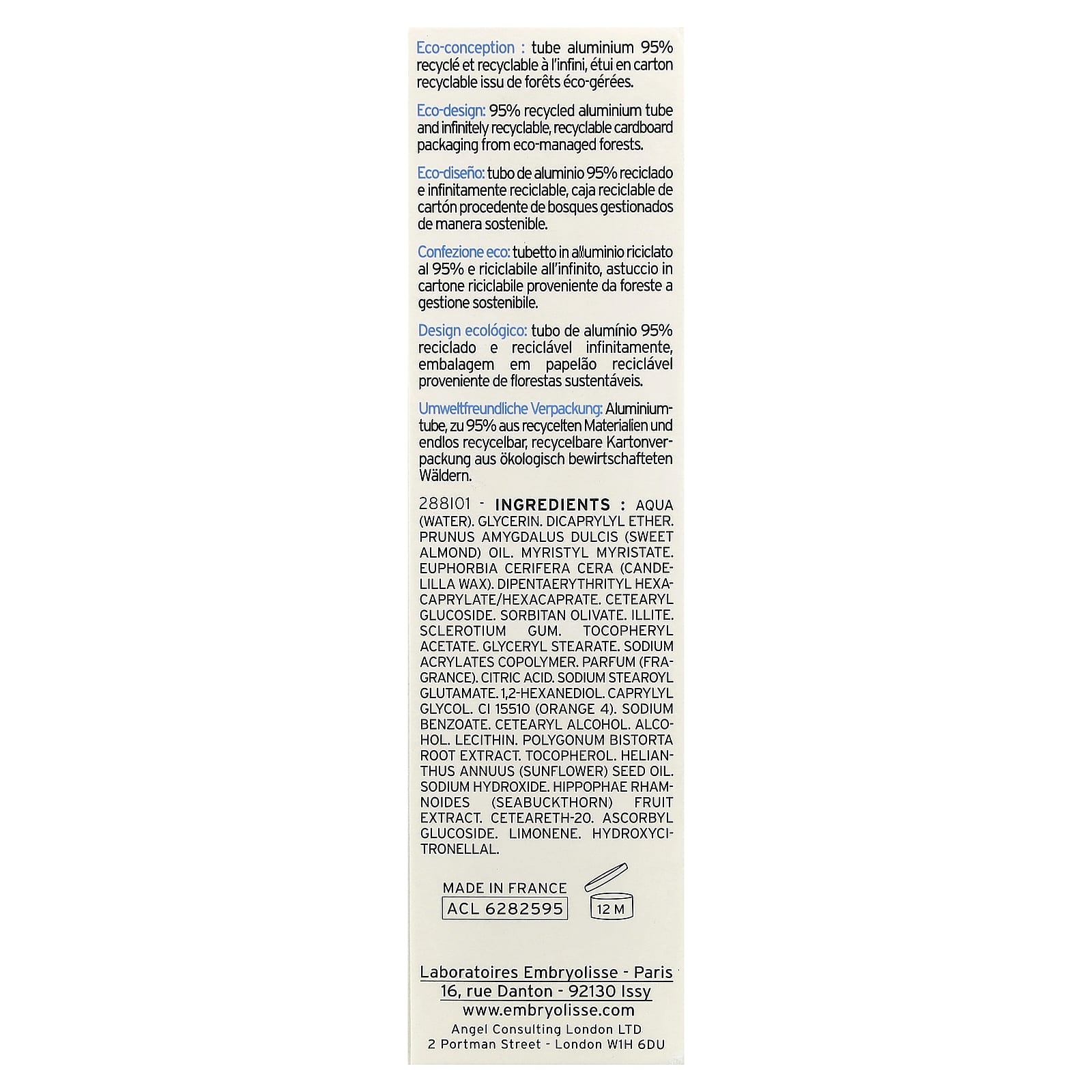 Embryolisse, увлажняющий крем, для нормальной и сухой кожи, 40 мл (1,35 жидк. унции)