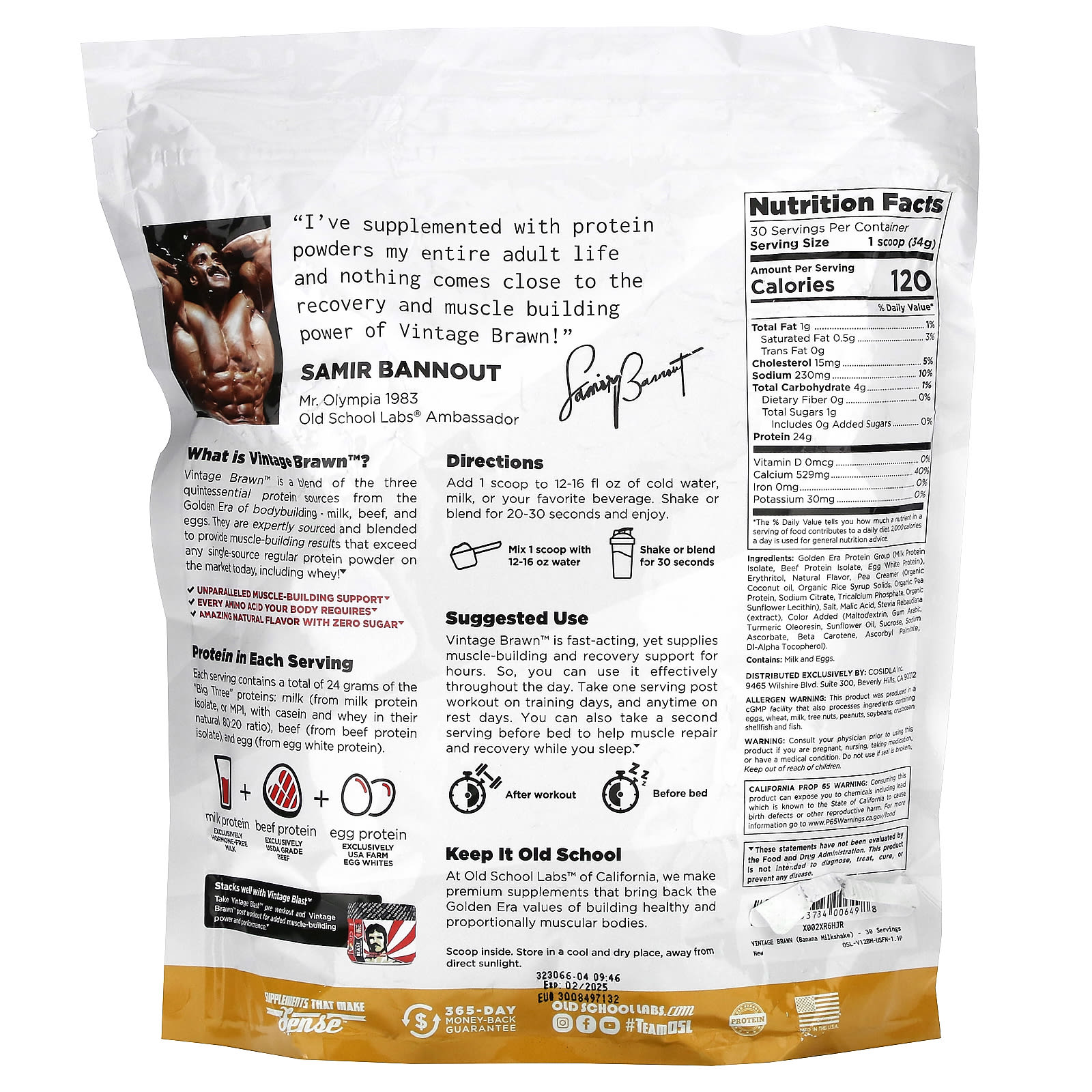 Old School Labs, Vintage Brawn, протеин золотой эры для наращивания мышечной массы, банановый молочный коктейль, 1,02 кг (2,24 фунта)