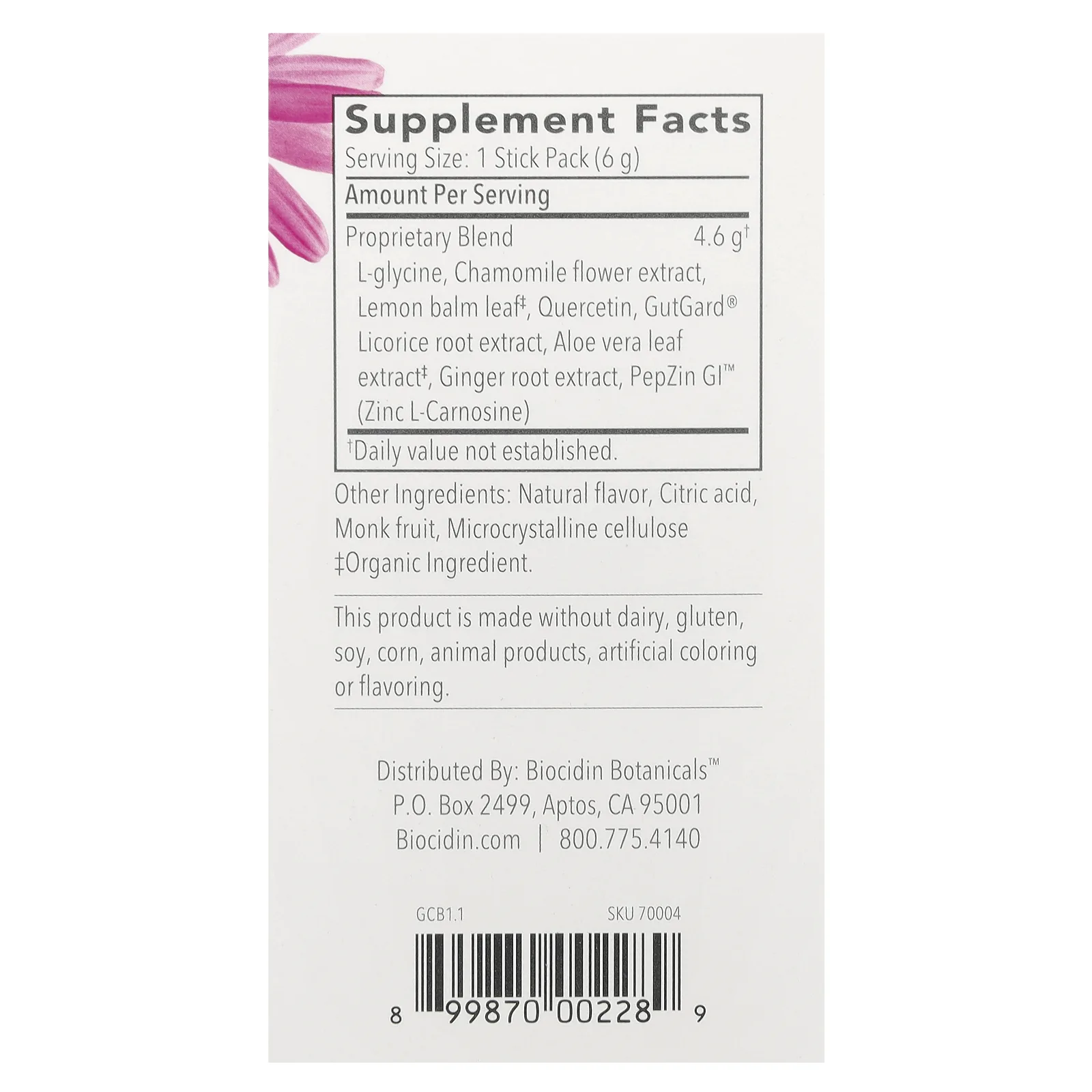 Biocidin Botanicals, G.I. Inner Calm™, Lemon Ginger, 30 Sitck Packs, 0.21 oz (6 g) Each