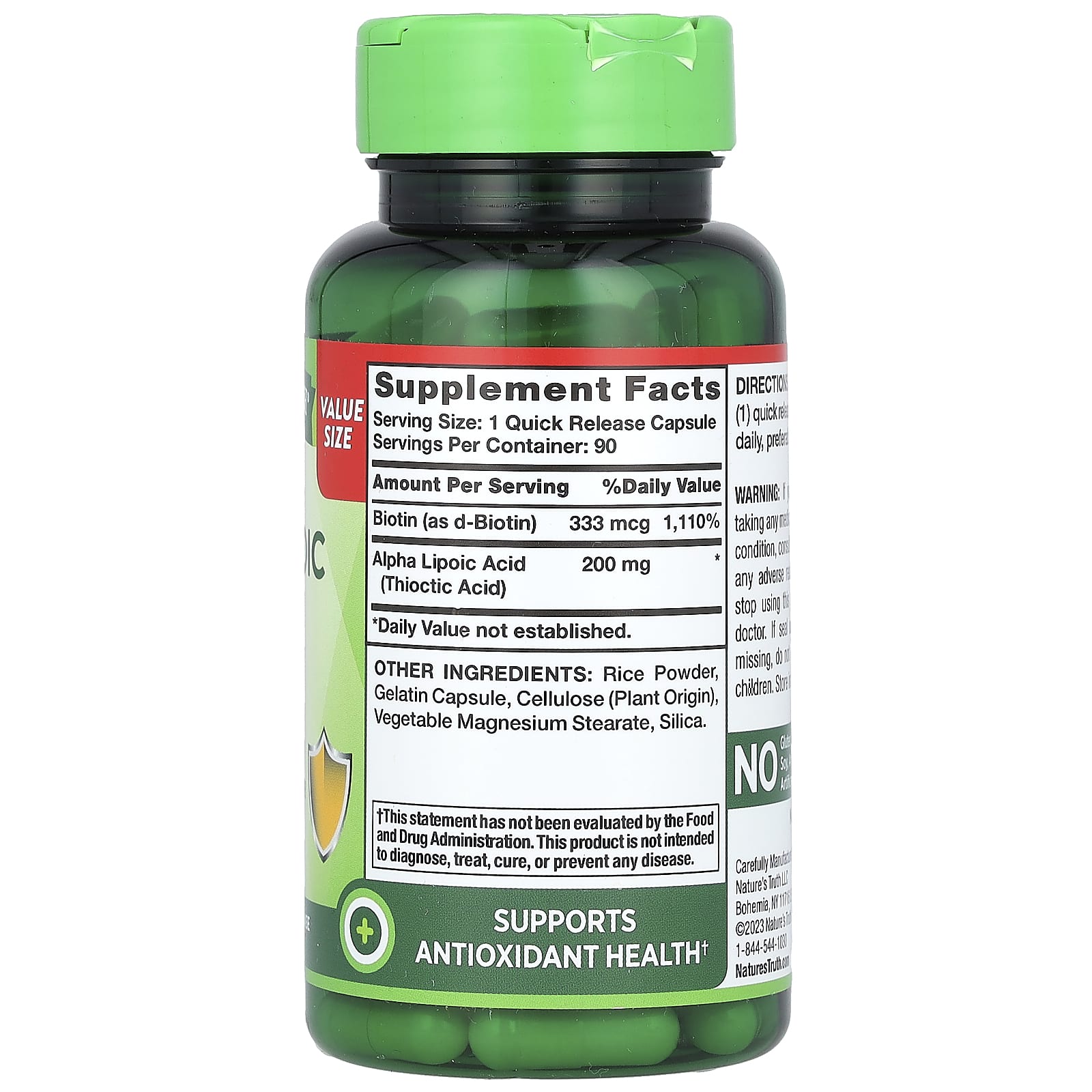 Nature's Truth, альфа-липоевая кислота, 200 мг, 90 капсул с быстрым высвобождением