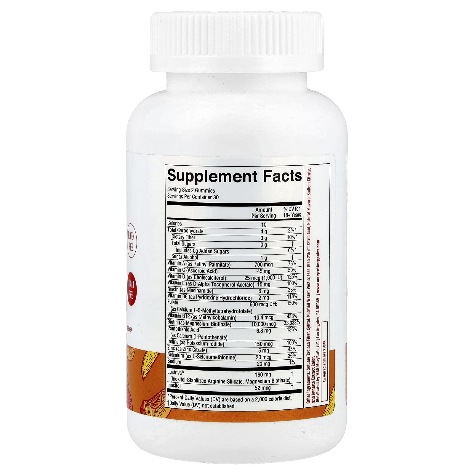 MaryRuth's, Мультивитаминные жевательные таблетки для роста волос, персик и манго, 60 жевательных таблеток