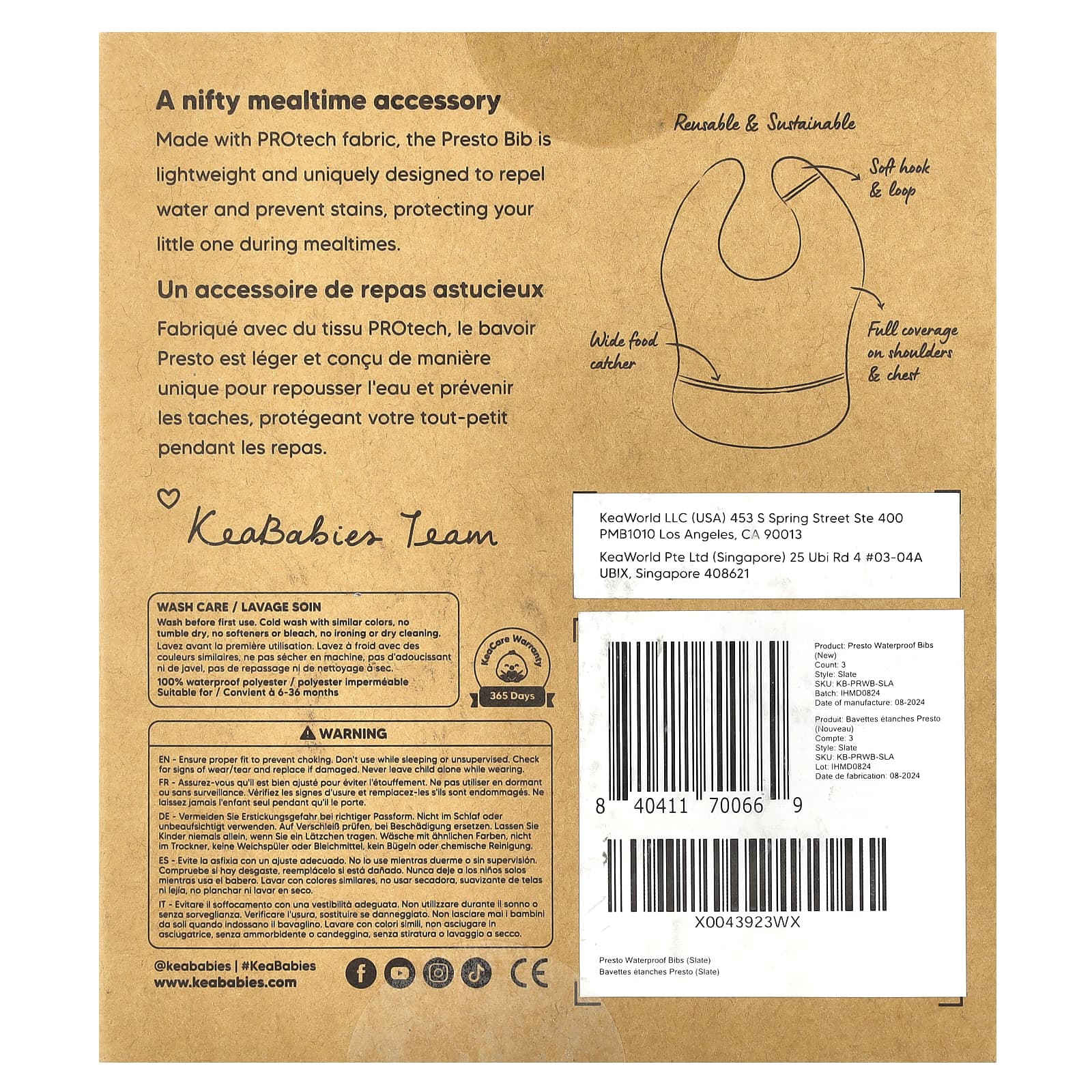 KeaBabies, Водонепроницаемые нагрудники Presto, для детей 6–36 месяцев, шифер, 3 шт. В упаковке