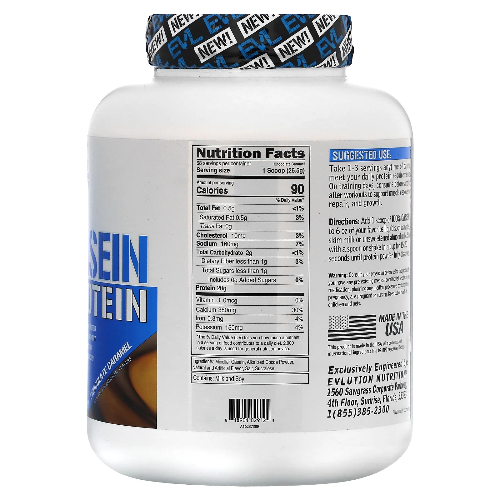 EVLution Nutrition, 100% казеиновый протеин, шоколадная карамель, 1,814 кг (4 фунта)