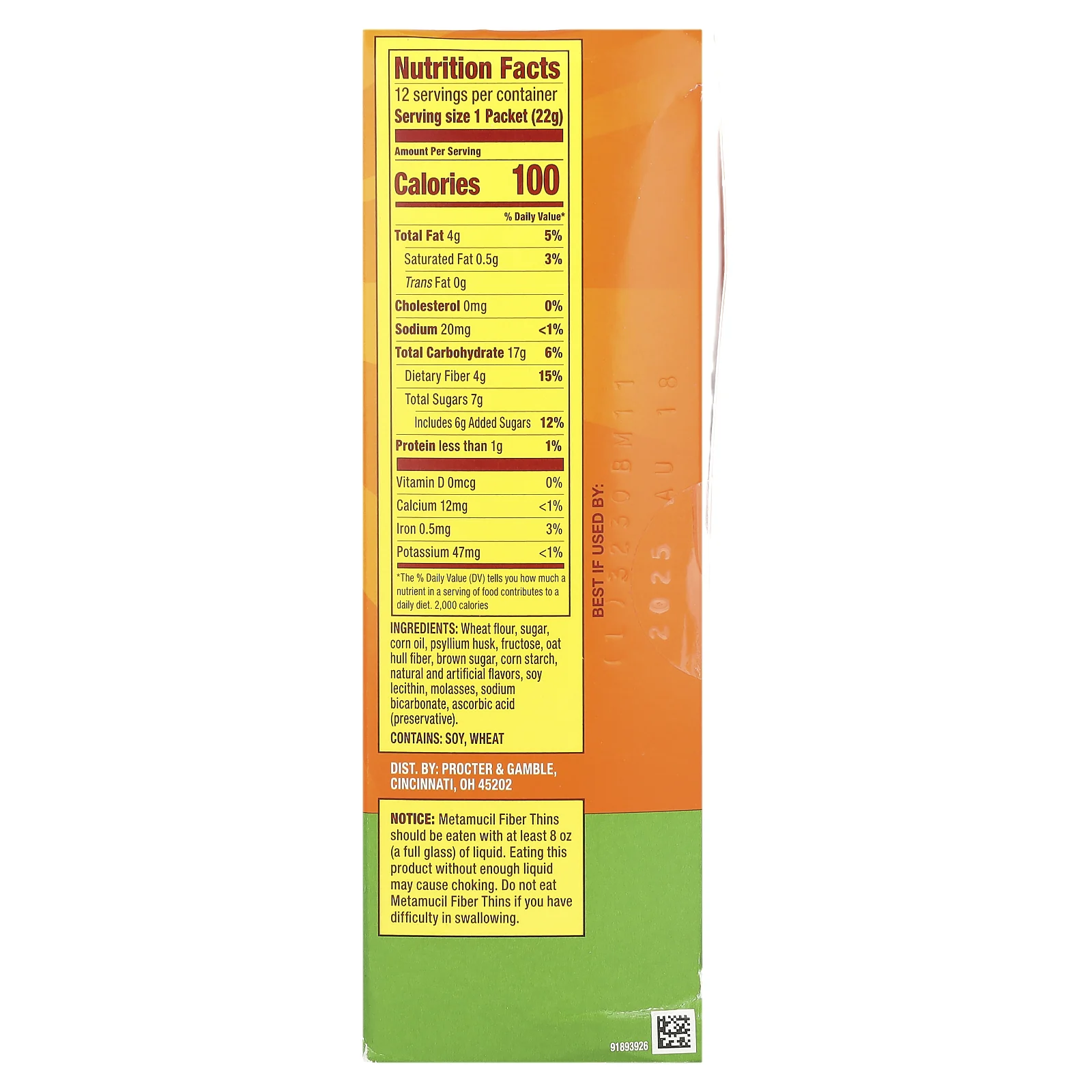 Metamucil, Fibre Thins, яблочный и хрустящий продукт, 12 пакетиков по 22 г (0,77 унции)