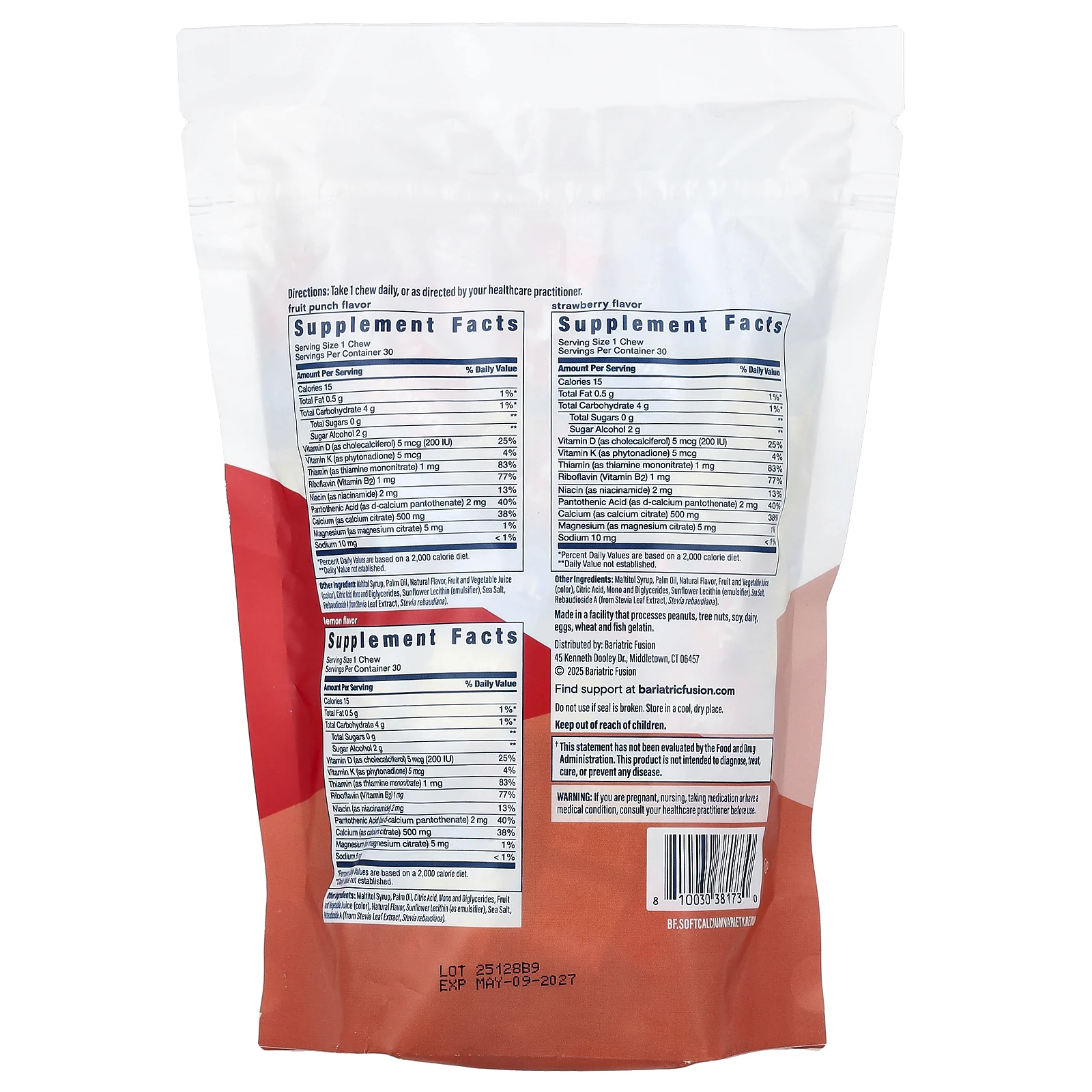 Bariatric Fusion, ассорти мягких жевательных таблеток с кальцием, фруктовое ассорти, 90 жевательных таблеток