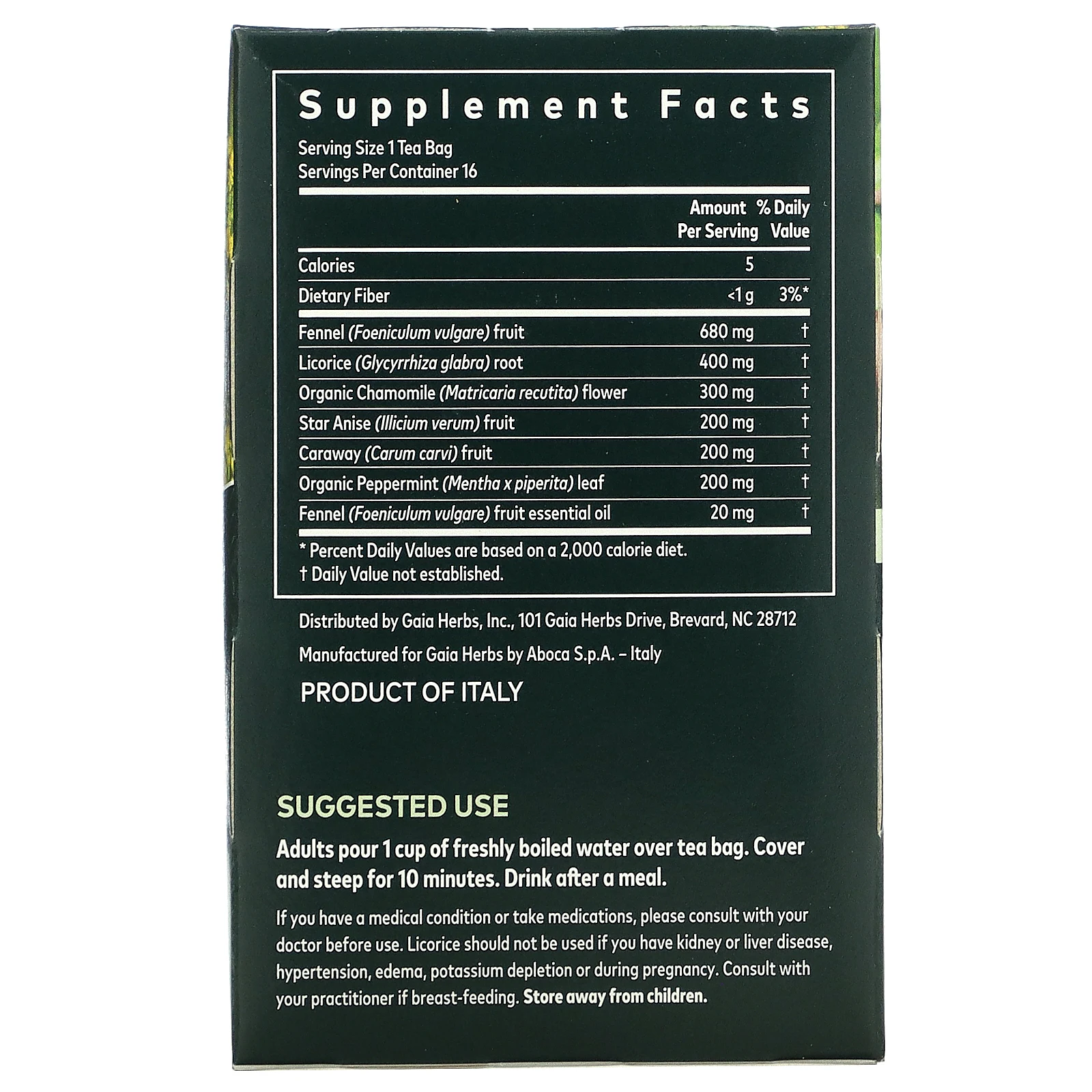 Gaia Herbs, травяной чай для облегчения эпизодического газообразования и вздутия живота, без кофеина, 16 чайных пакетиков, 32 г (1,13 унции)