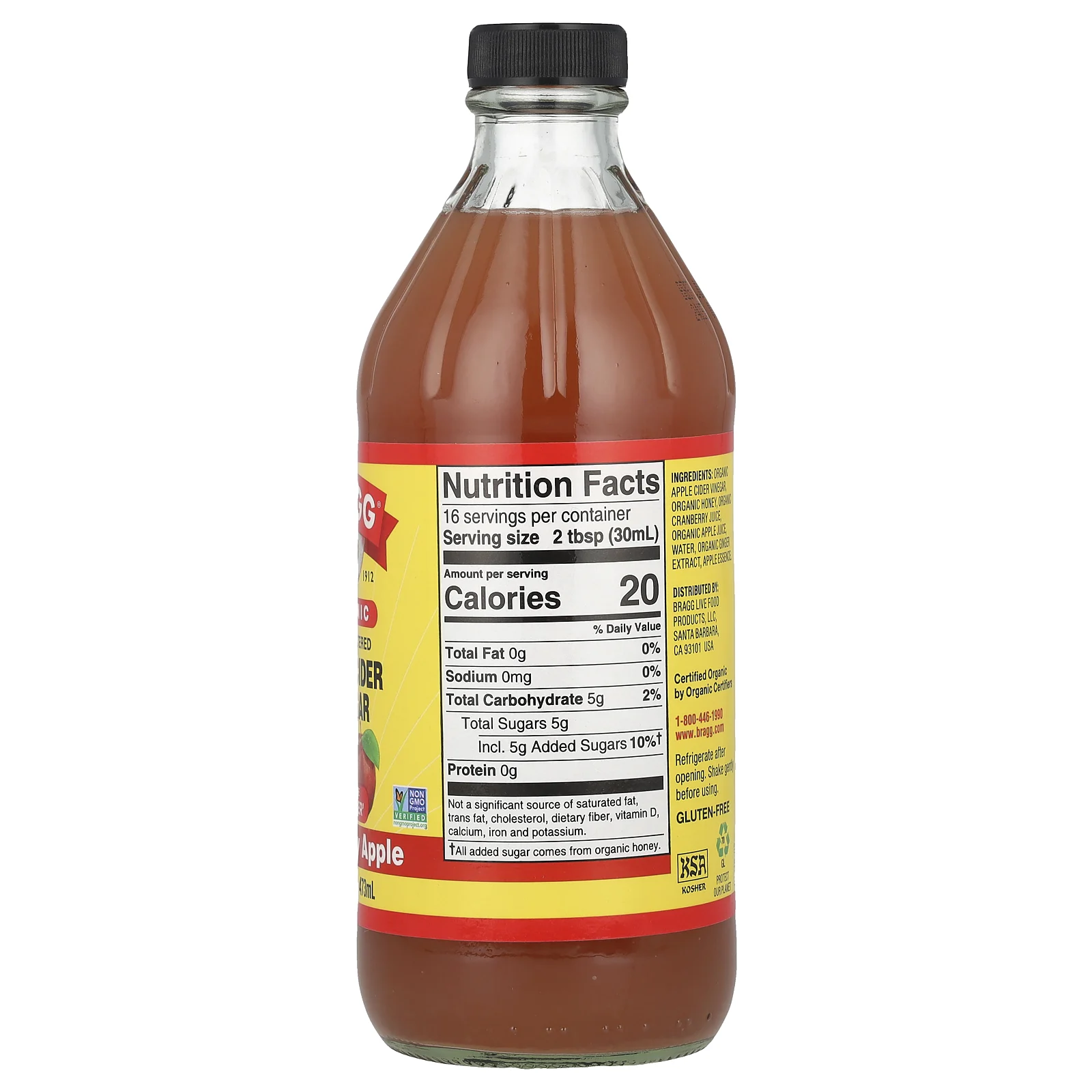Bragg, органический яблочный уксус с маткой, клюква и яблоко, 473 мл (16 жидк. унций)