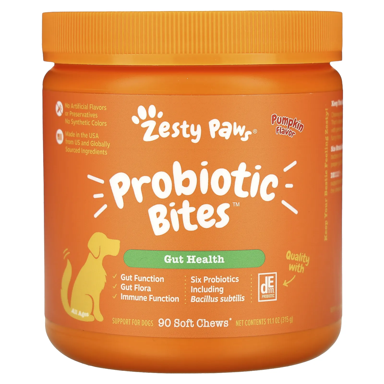 Zesty Paws, Probiotic Bites, для собак всех возрастов, со вкусом тыквы, 90 жевательных таблеток, 315 г (11,1 унции)