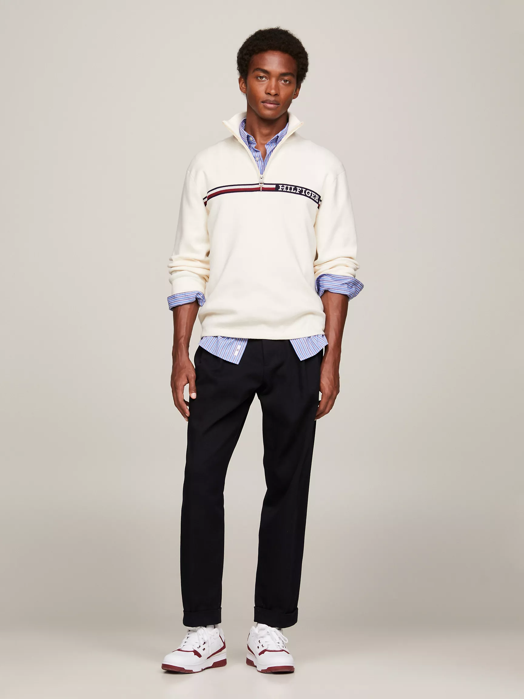 Мужской свитер Tommy Hilfiger, Свитер с молнией на четверть длины и полосками Monotype
