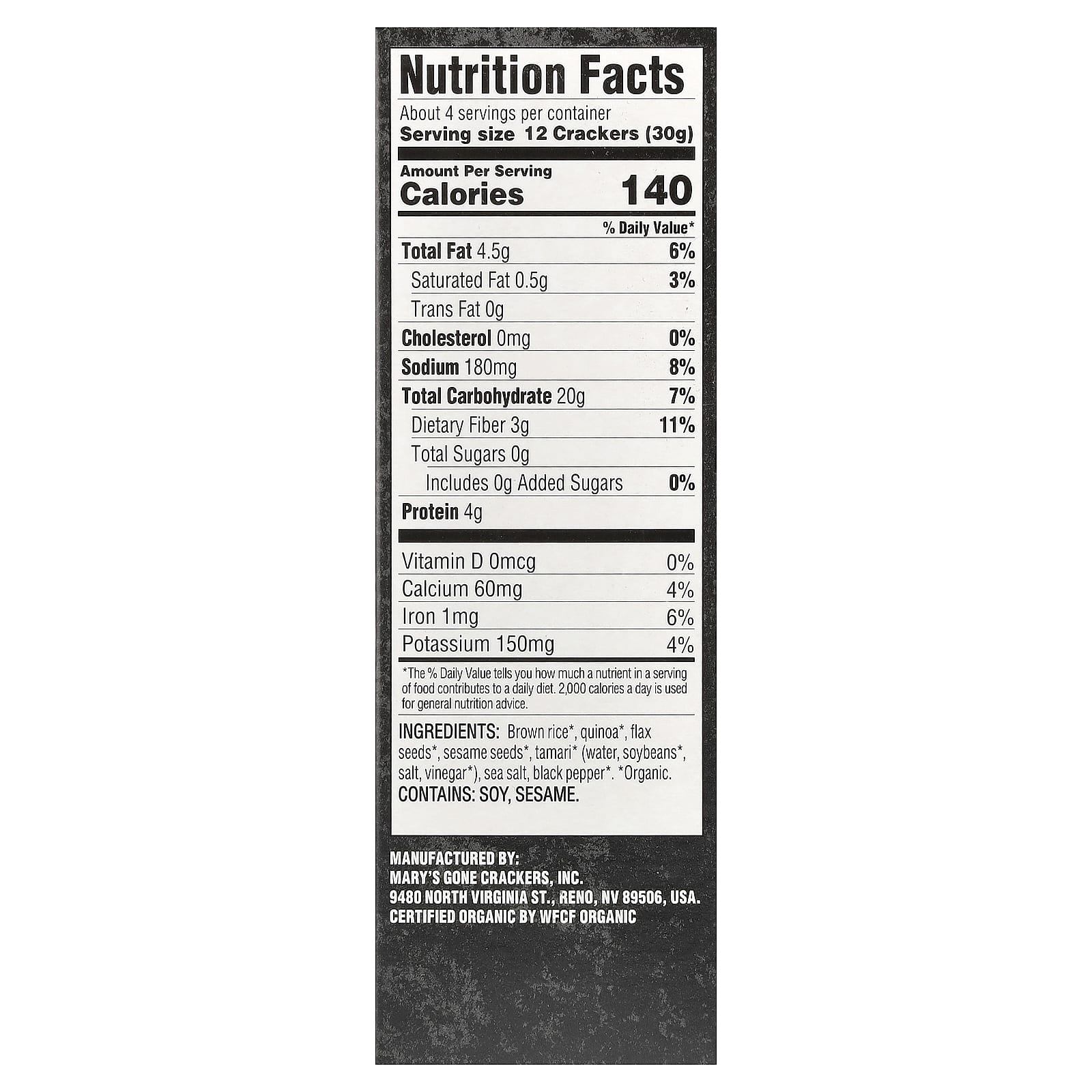 Mary's Gone Crackers, оригинальные крекеры с органическим черным перцем, 113 г (4 унции)