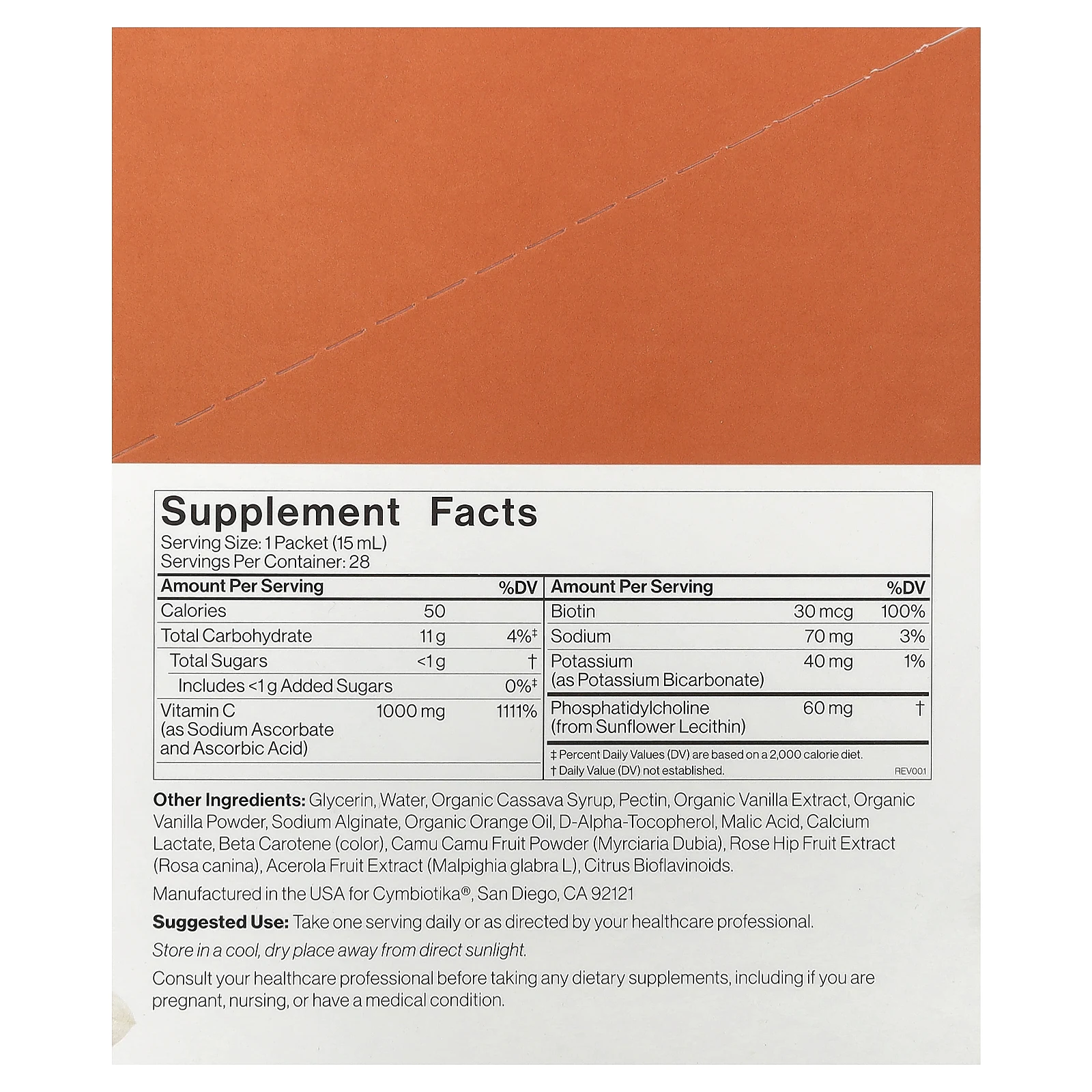 Cymbiotika, липосомальный витамин C, со вкусом апельсина и ванили, 28 пакетиков по 15 мл (0,5 жидк. унции)