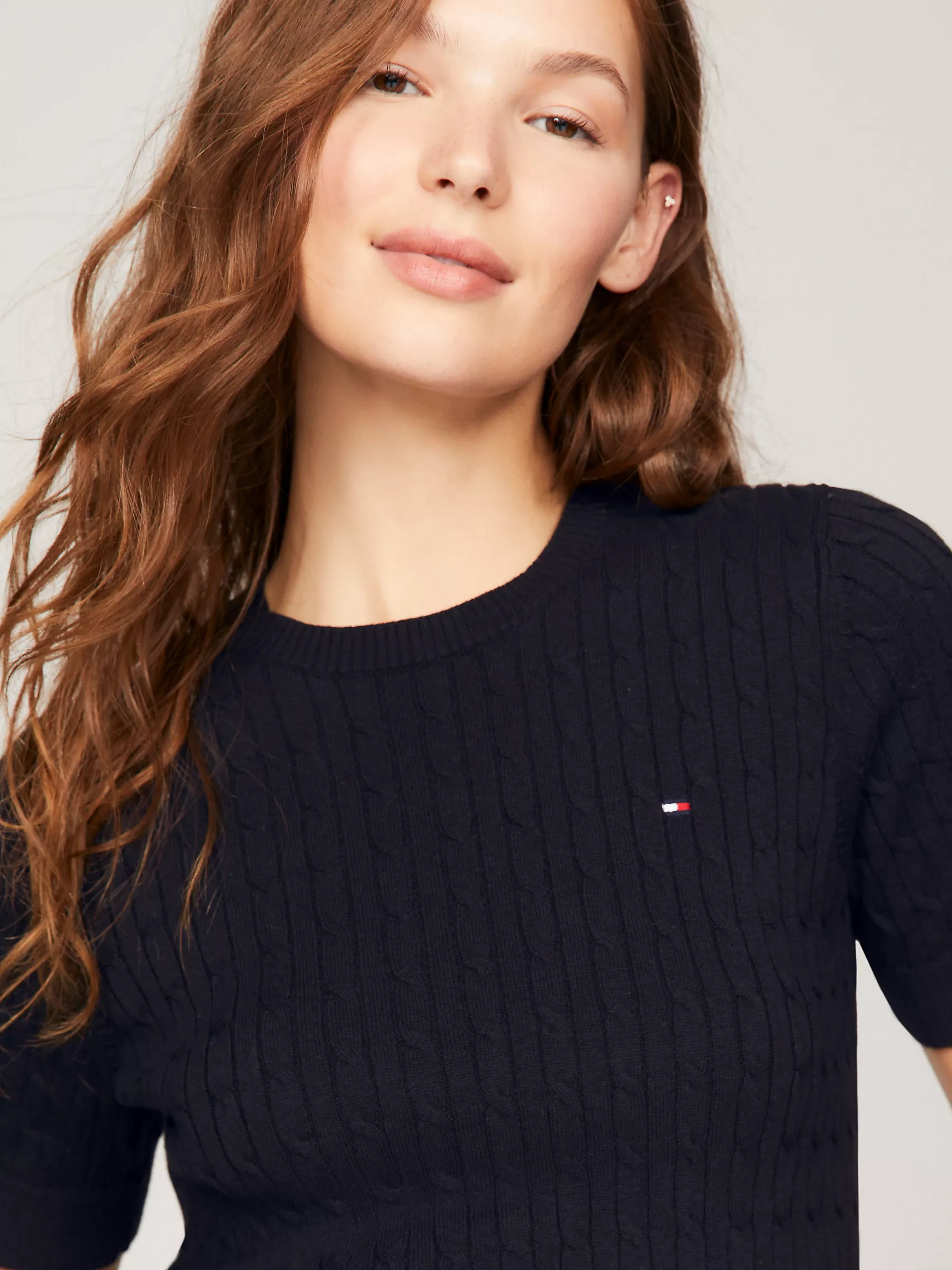 Женский свитер Tommy Hilfiger, Свитер с коротким рукавом и узором "косы"