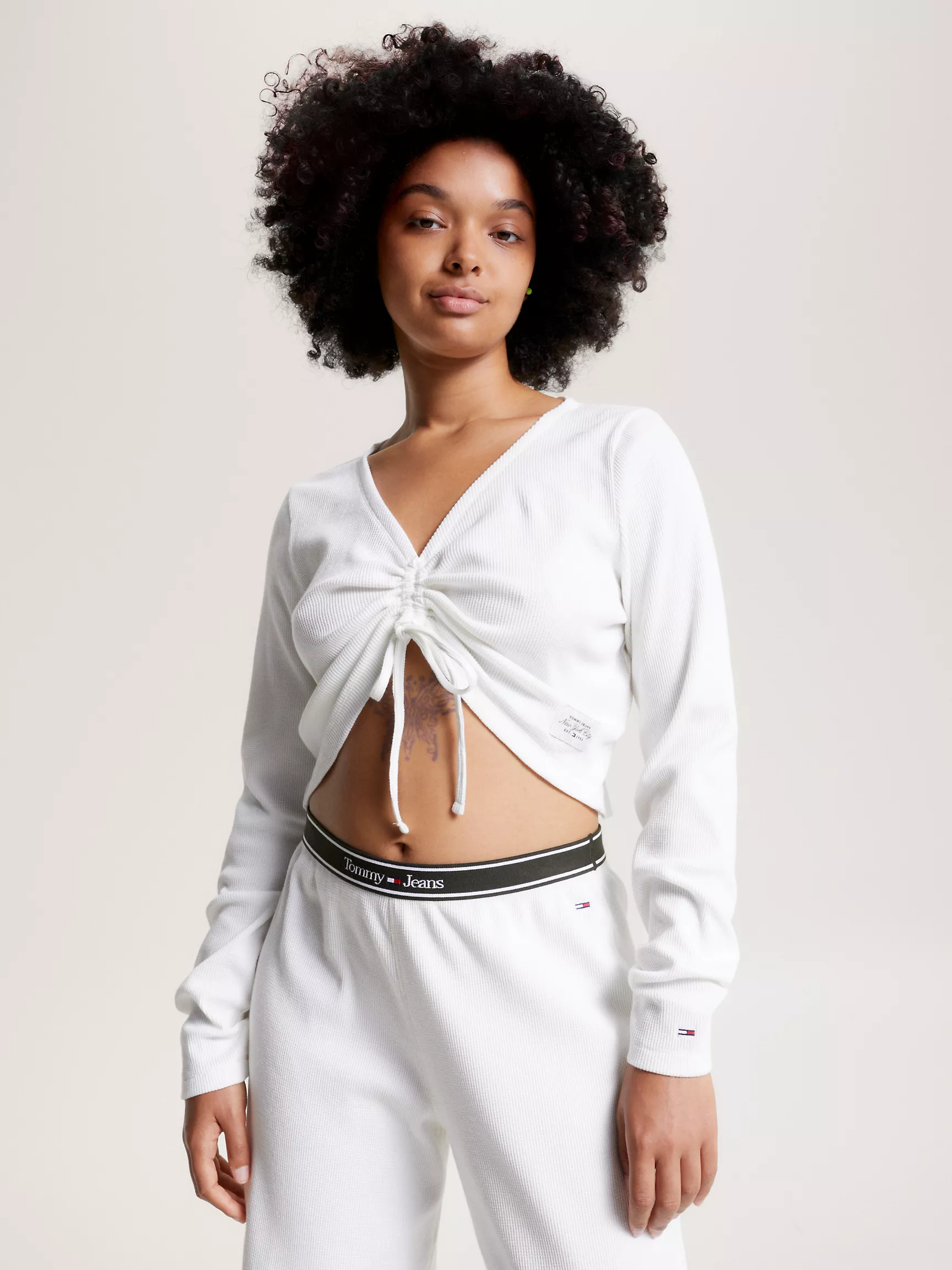 Женская футболка Tommy Hilfiger, Лонгслив для отдыха из вафельного трикотажа