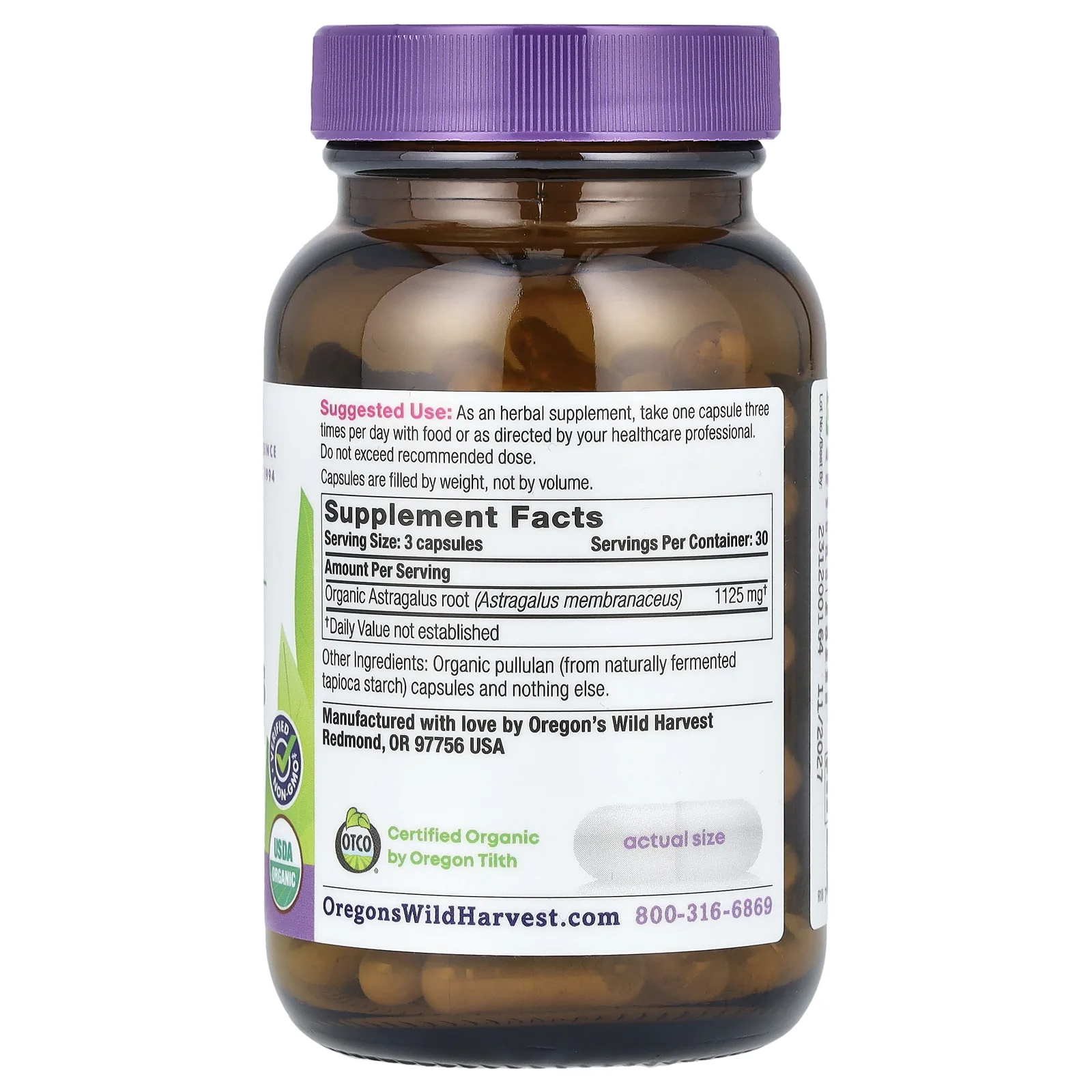 Oregon's Wild Harvest, Астрагал, 90 желатиновых капсул