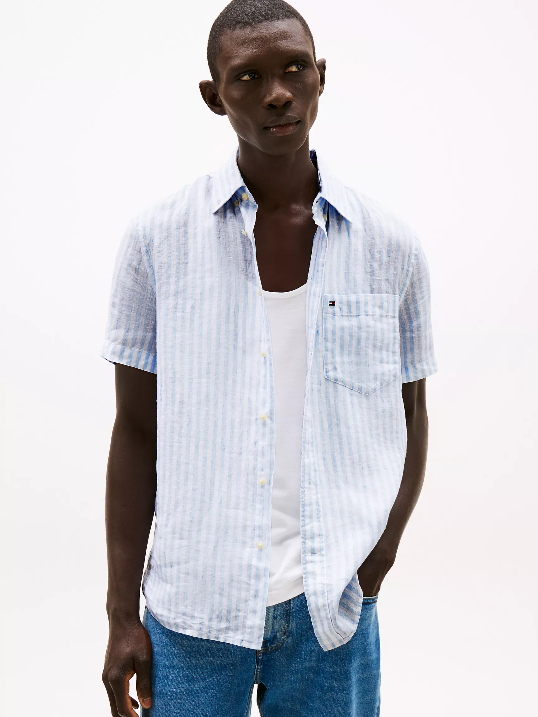 Мужская рубашка Tommy Hilfiger, Стандартная рубашка в полоску из окрашенного льна