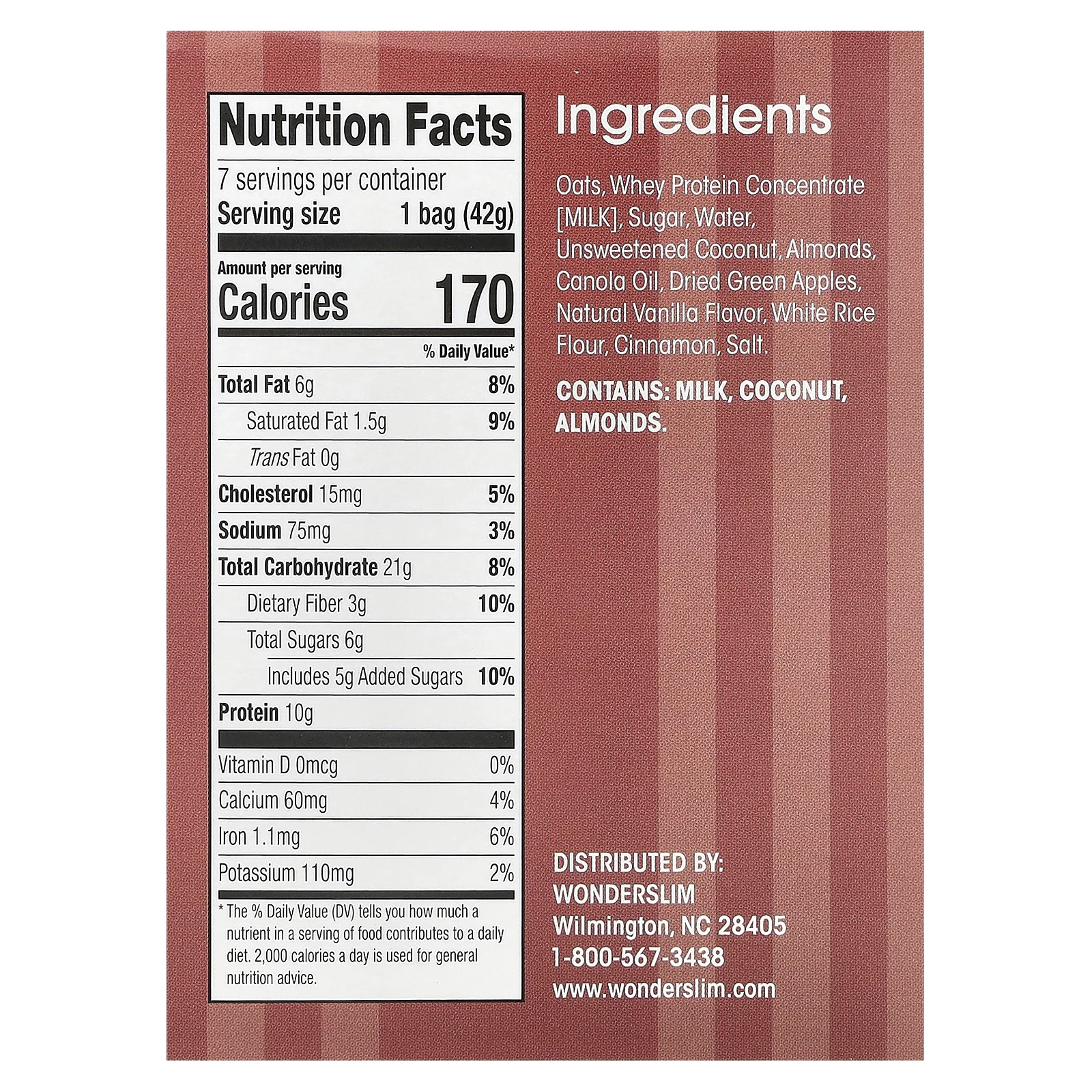 WonderSlim, протеиновая смесь для гранолы, со вкусом яблока и корицы, 7 пакетиков по 42 г (1,5 унции)