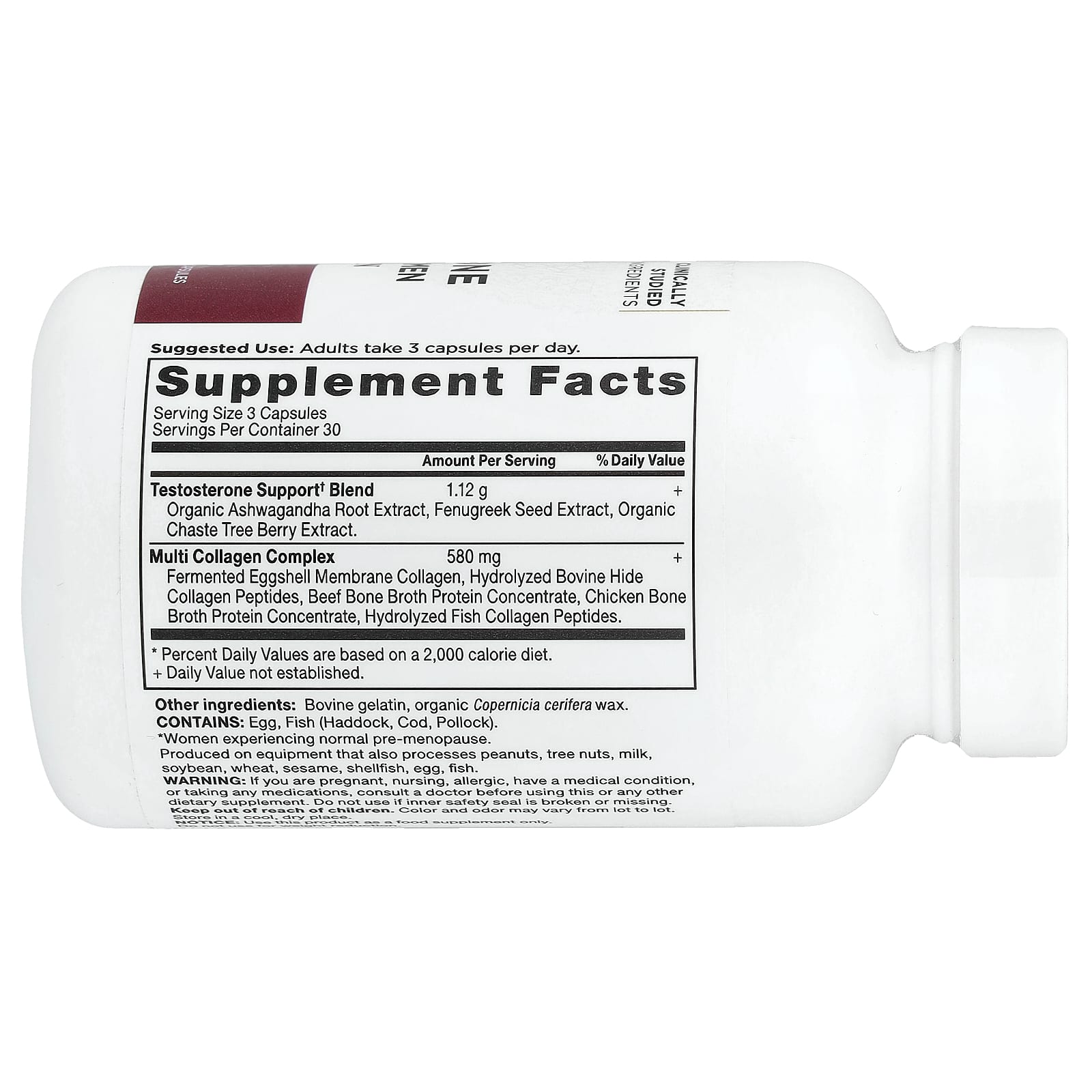 Ancient Nutrition, поддержка тестостерона для женщин и коллагена, 90 капсул