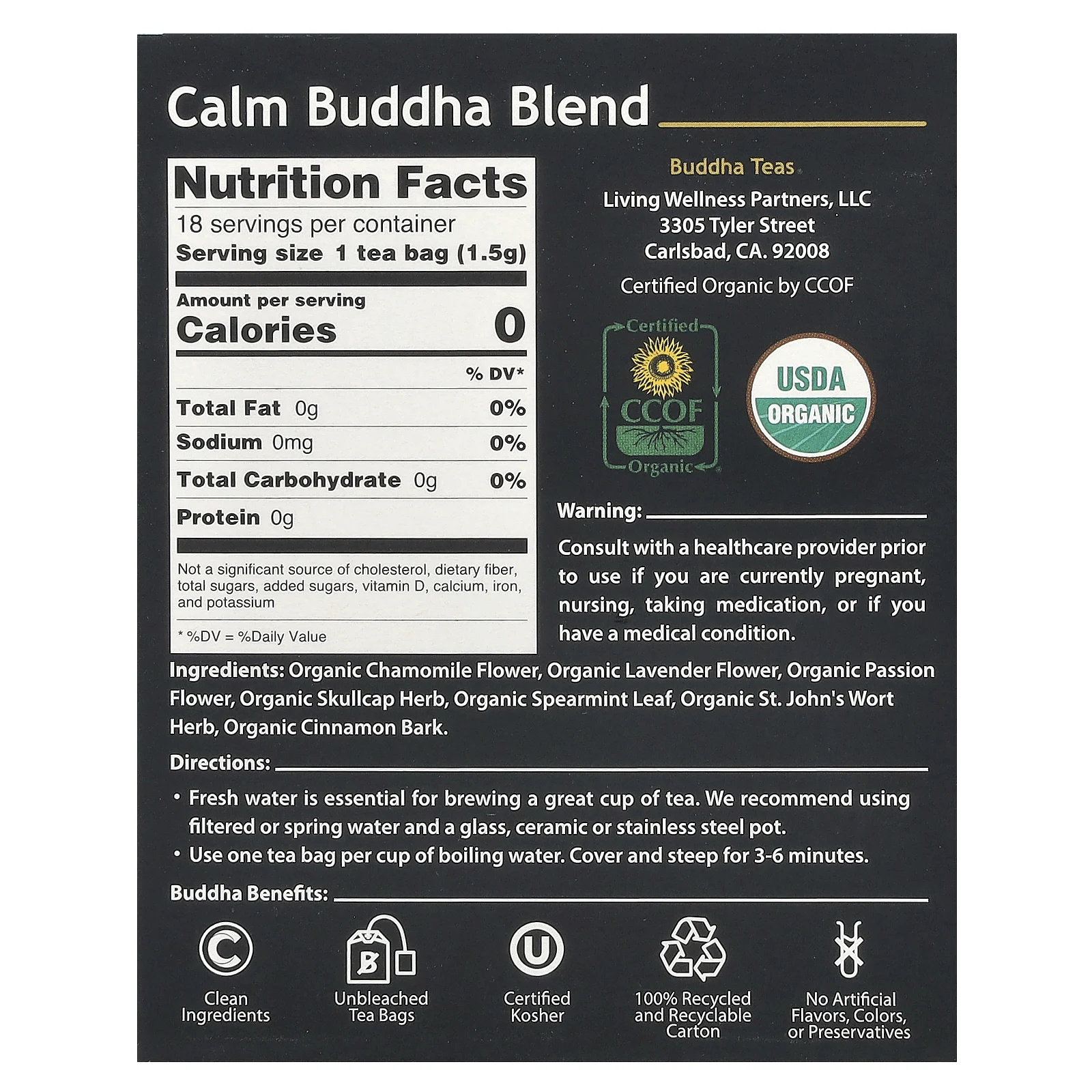 Buddha Teas, Calm Buddha Blend, 18 чайных пакетиков, 27 г (0,95 унции)