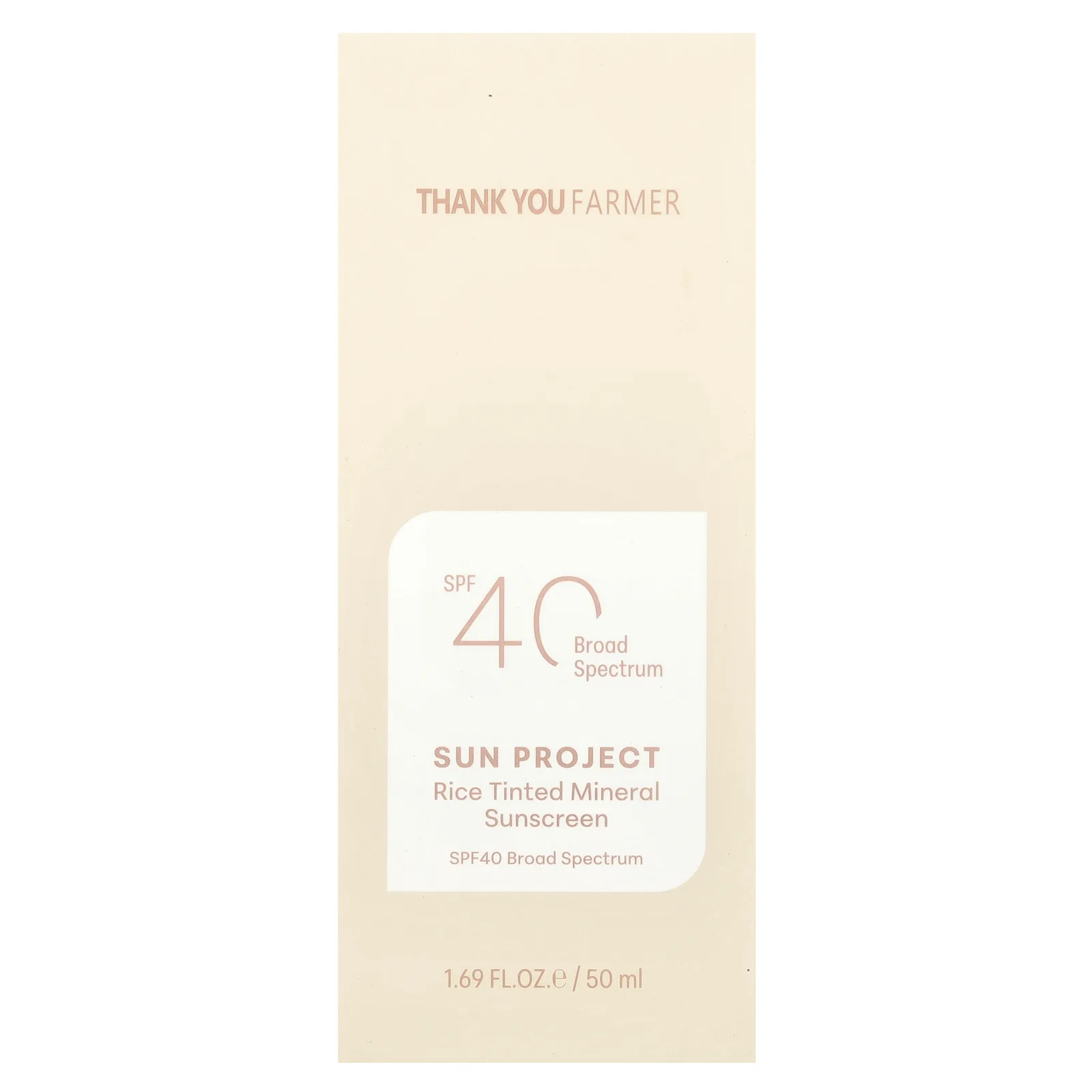 Thank You Farmer, Sun Project, минеральное солнцезащитное средство с рисовым оттенком, SPF40, 50 мл (1,69 жидк. Унции)