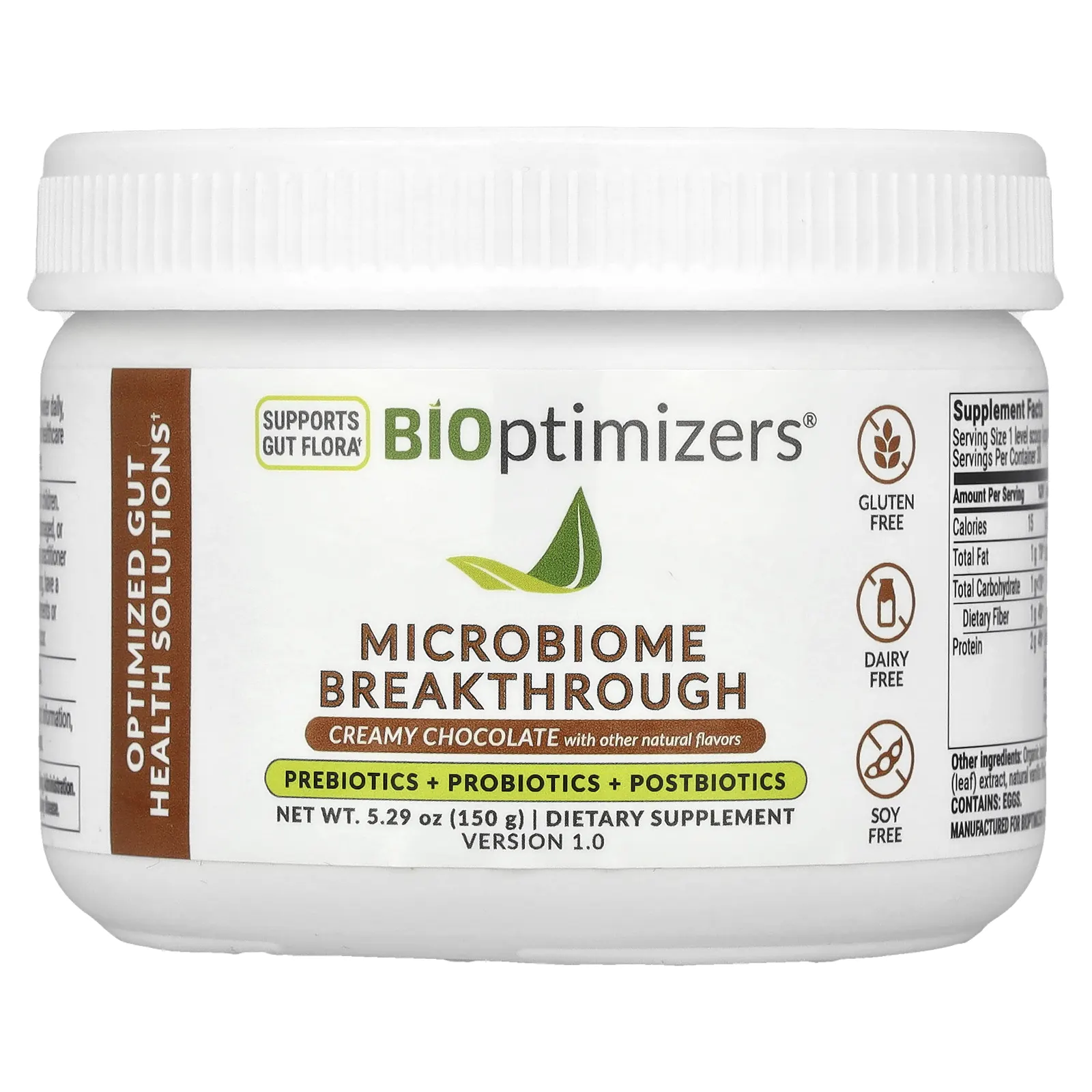 BIOptimizers, Microbiome Breakthrough, пребиотики, пробиотики и постбиотики, сливочный шоколад, 150 г (5,29 унции)