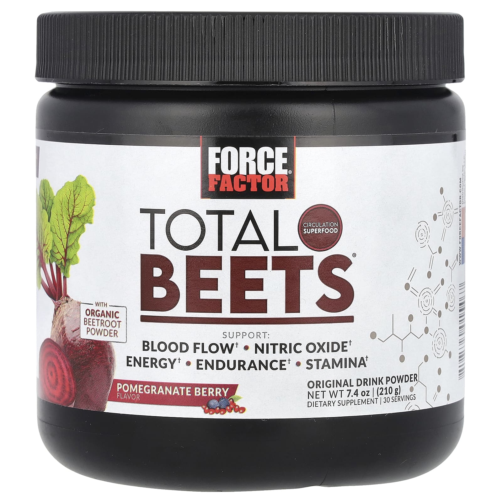 Force Factor, Total Beets, оригинальный напиток в порошке, свекла и ягоды граната, 210 г (7,4 унции)