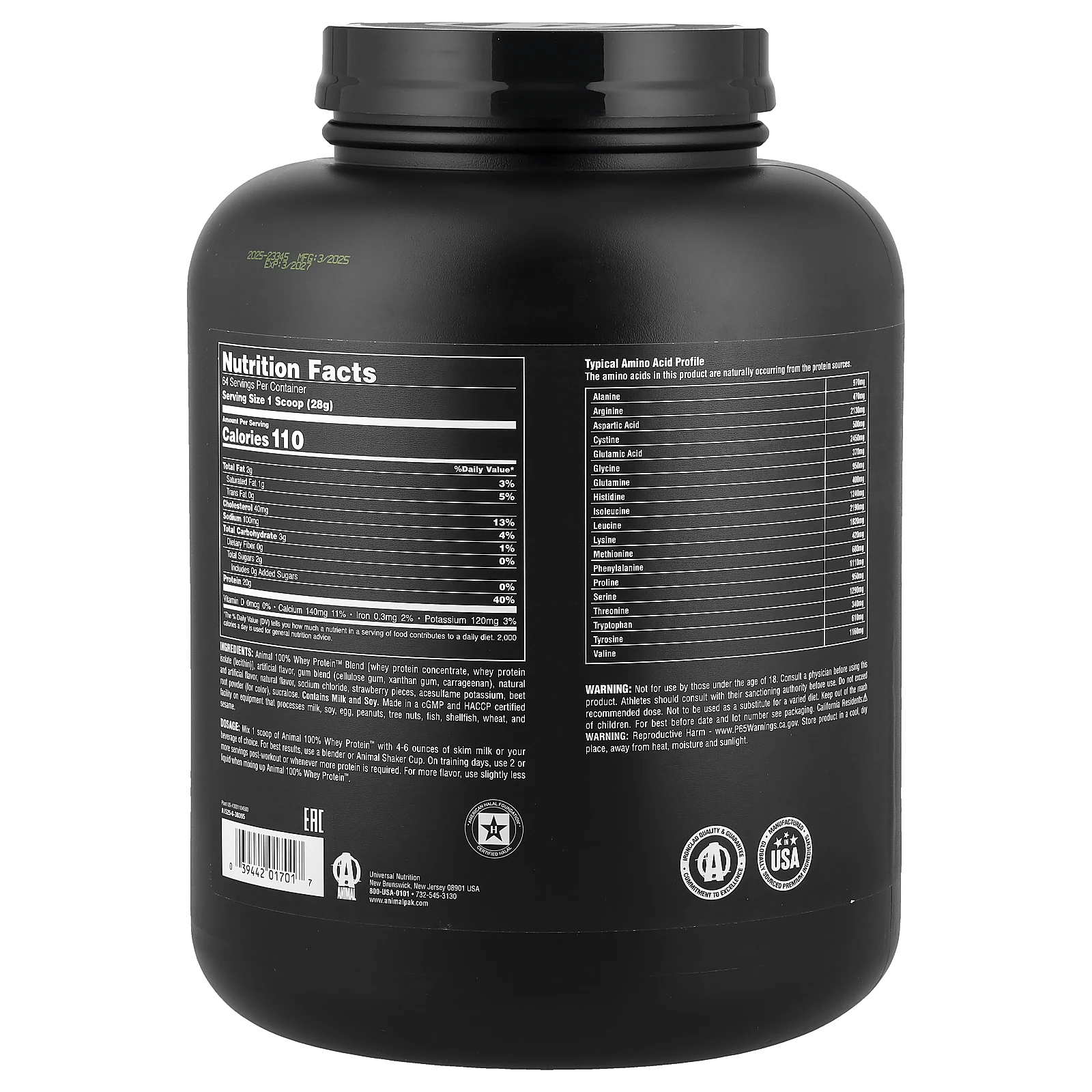 Animal, 100% порошок Whey Protein™, со вкусом клубники, 1,81 кг (4 фунта)