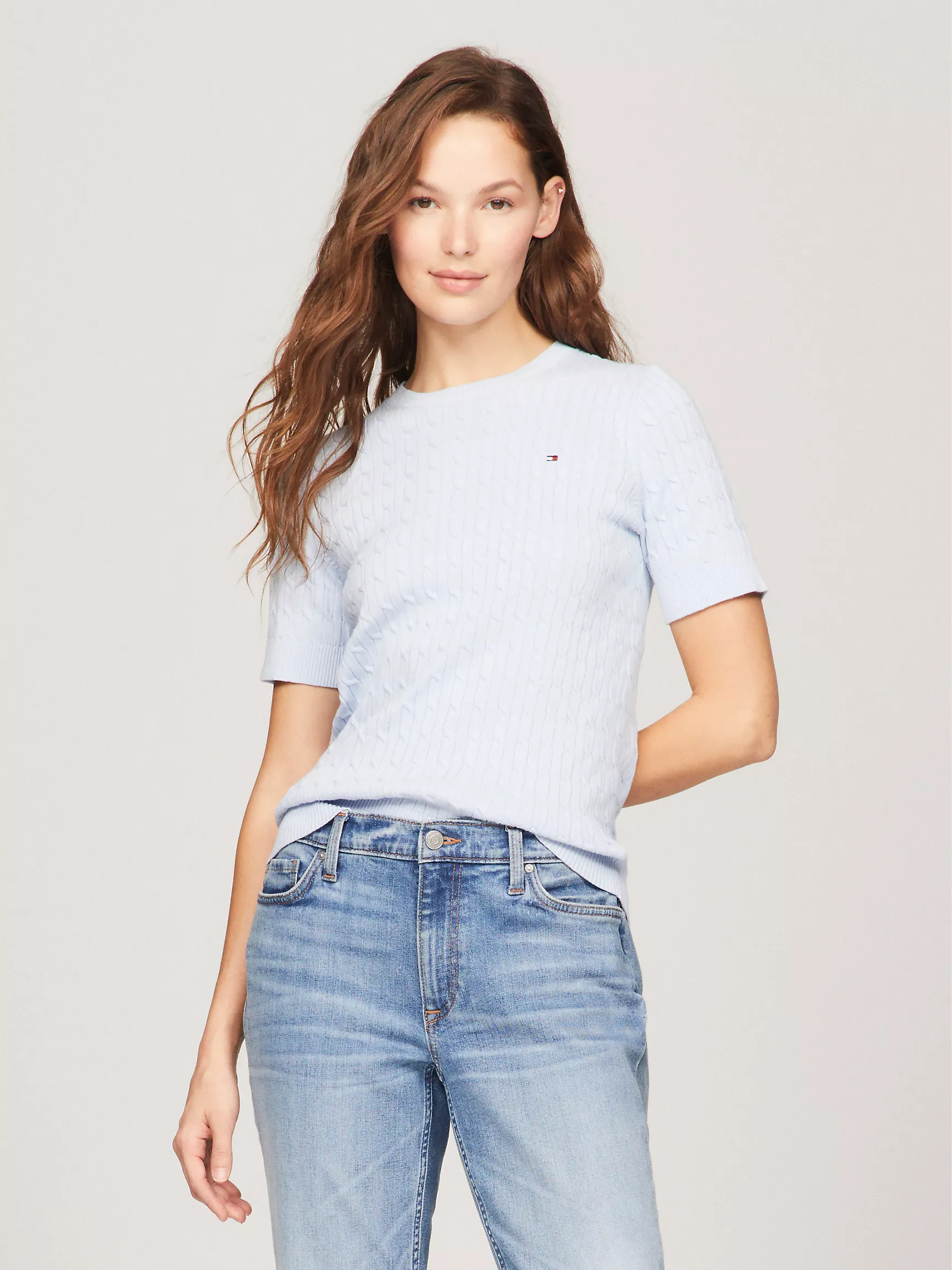 Женский свитер Tommy Hilfiger, Свитер с коротким рукавом и узором "косы"