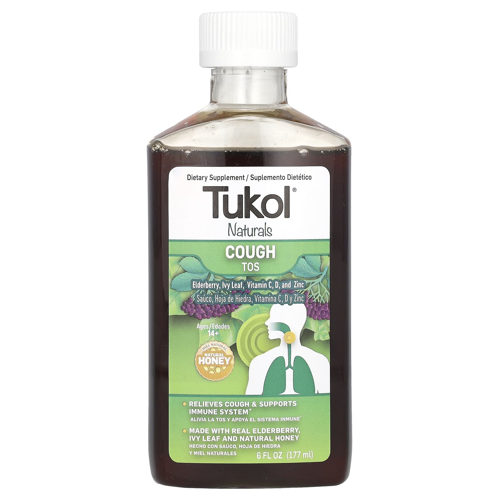 Tukol, Naturals, от кашля, для детей от 14 лет, натуральный мед, 177 мл (6 жидк. унций)