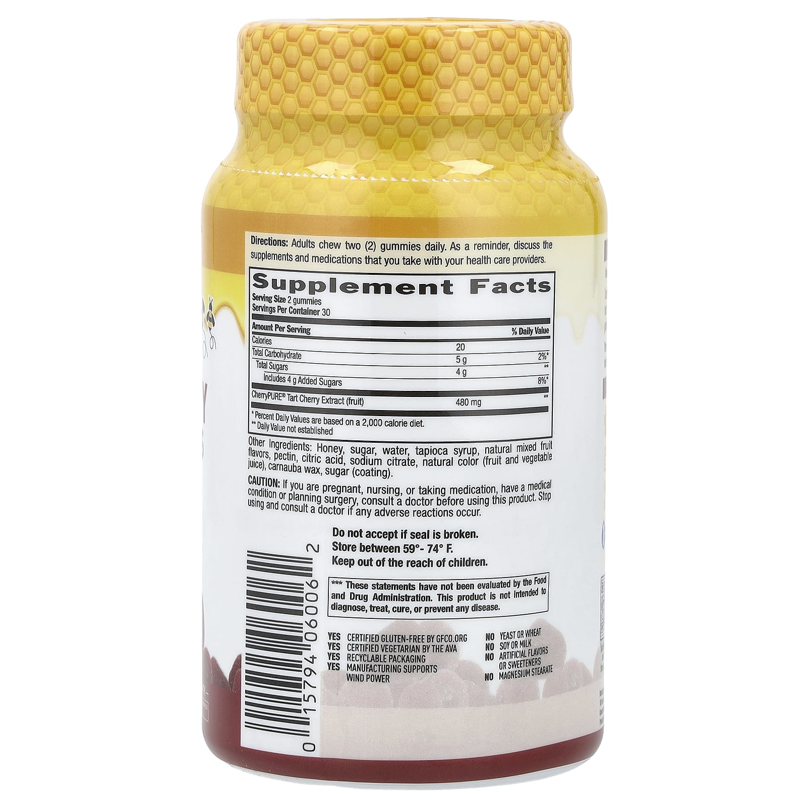 Country Life, Жевательные мармеладки с вишневым медом, натуральное ягодное ассорти, 480 мг, 60 жевательных мармеладок (240 мг в 1 жевательной мармеладке)