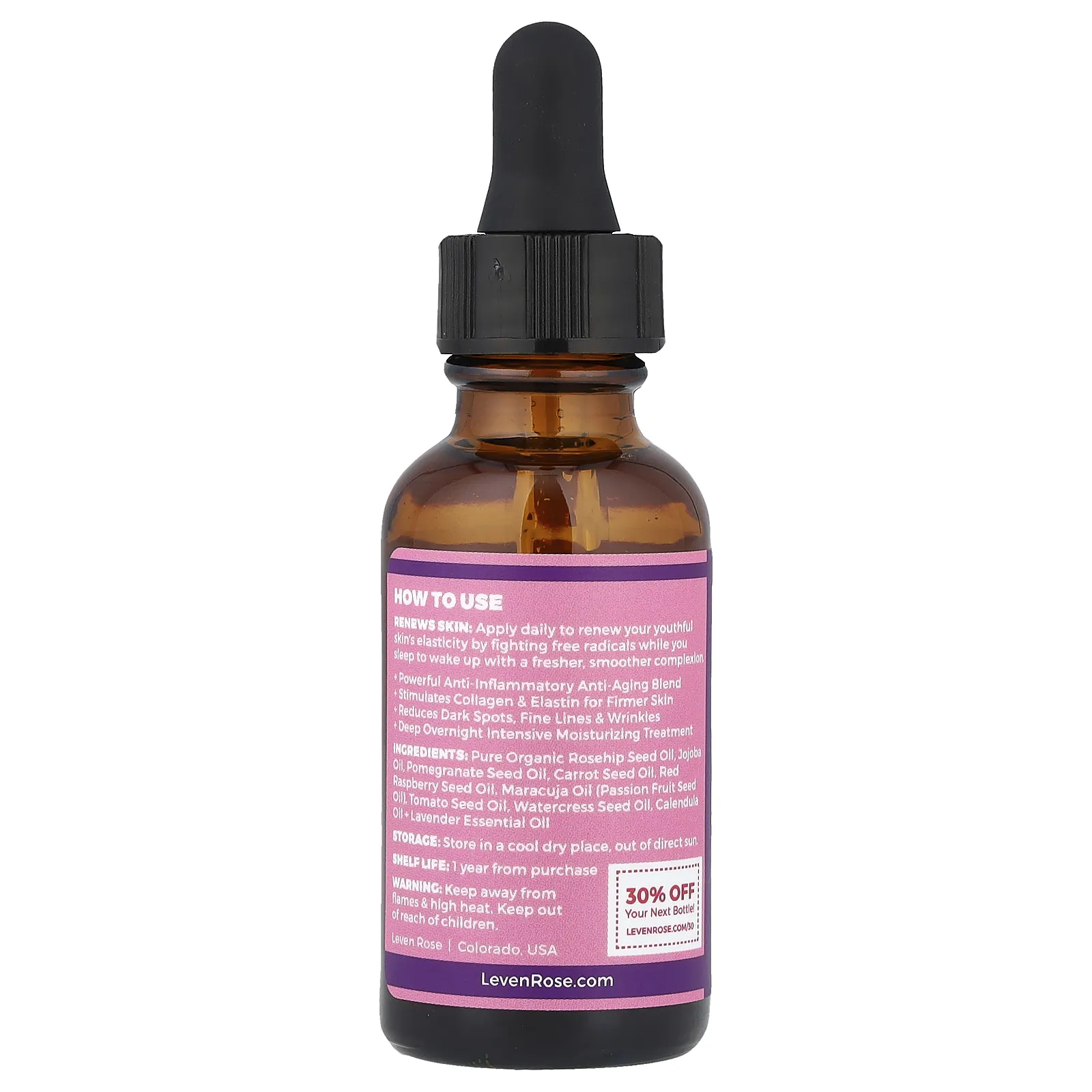 Leven Rose, Ночная сыворотка с шиповником, 30 мл (1 жидк. Унция)