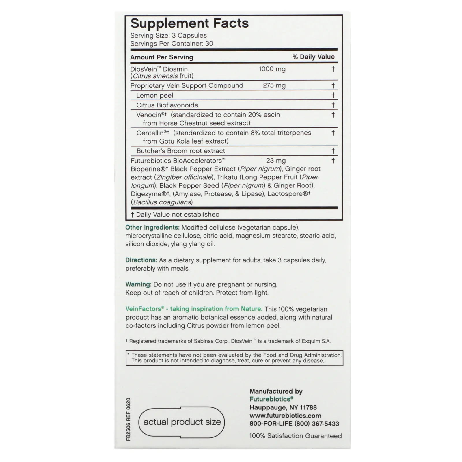 Futurebiotics, VeinFactors, противоварикозный комплекс, 90 вегетарианских капсул