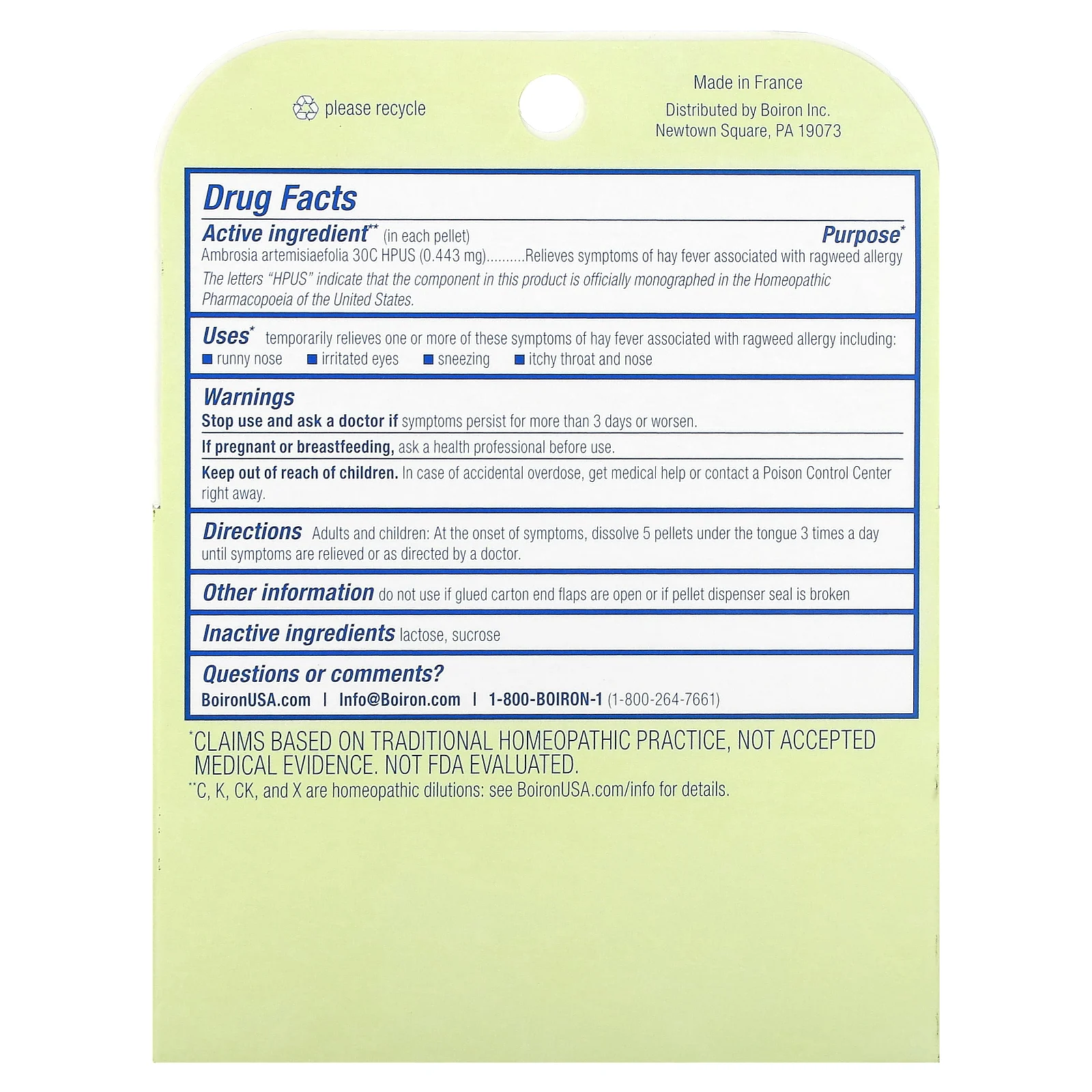 Boiron, средство от аллергии на амброзию, гранулы для рассасывания, 3 упаковки по 80 гранул