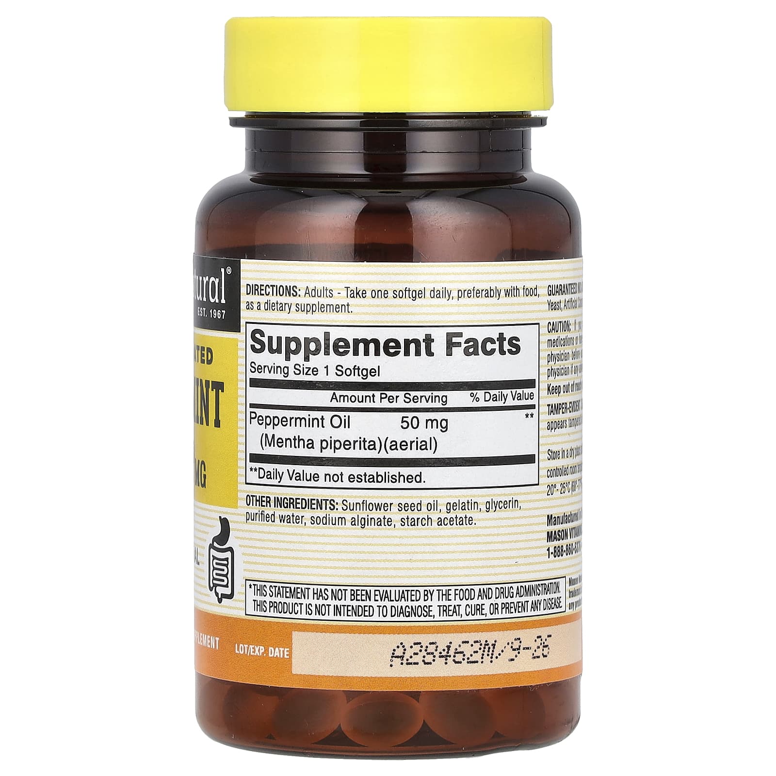 Mason Natural, Масло мяты перечной, 50 мг, 90 капсул