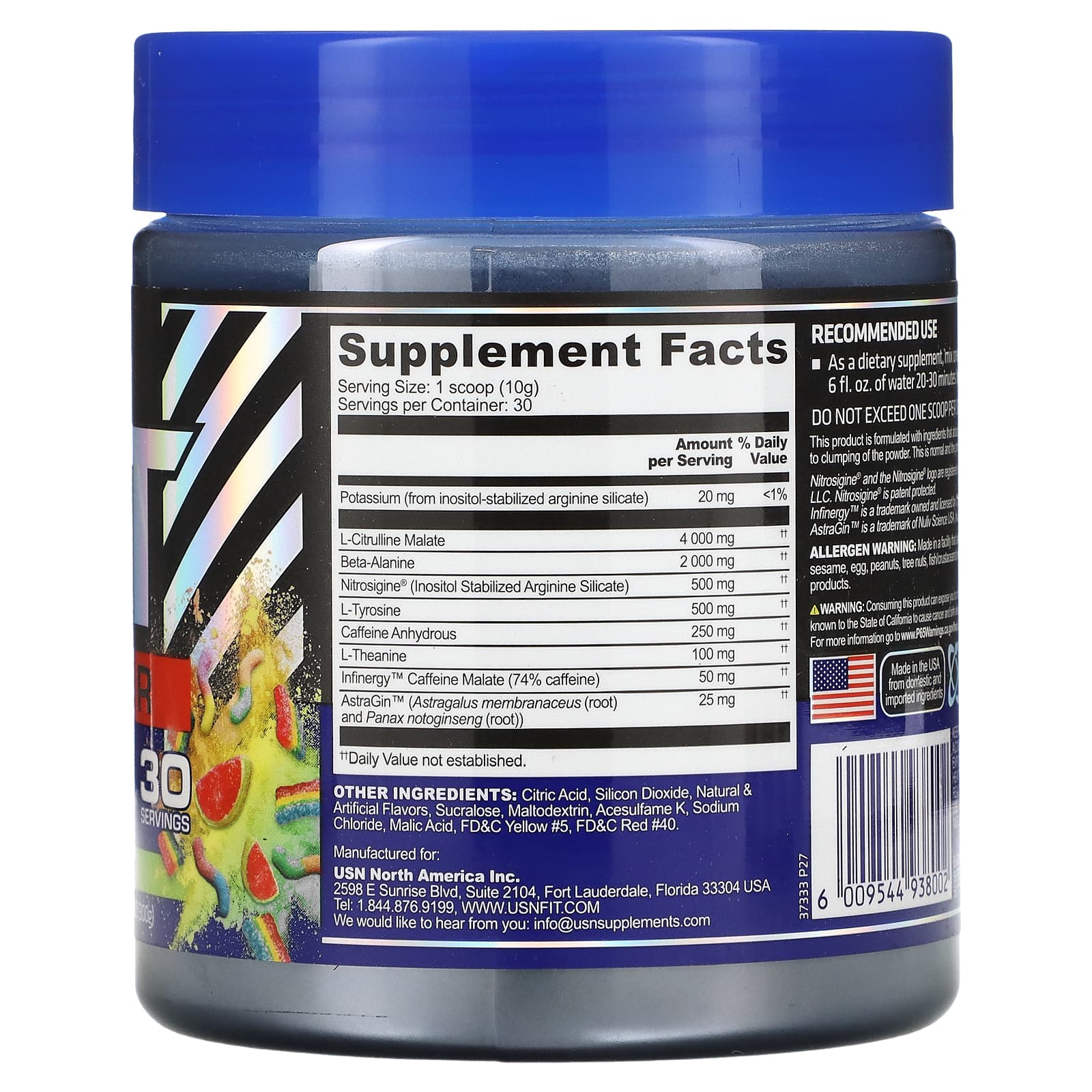 USN, 3 XT Power, универсальное средство для приема перед тренировкой, со вкусом кислых конфет, 300 г (10,58 унции)