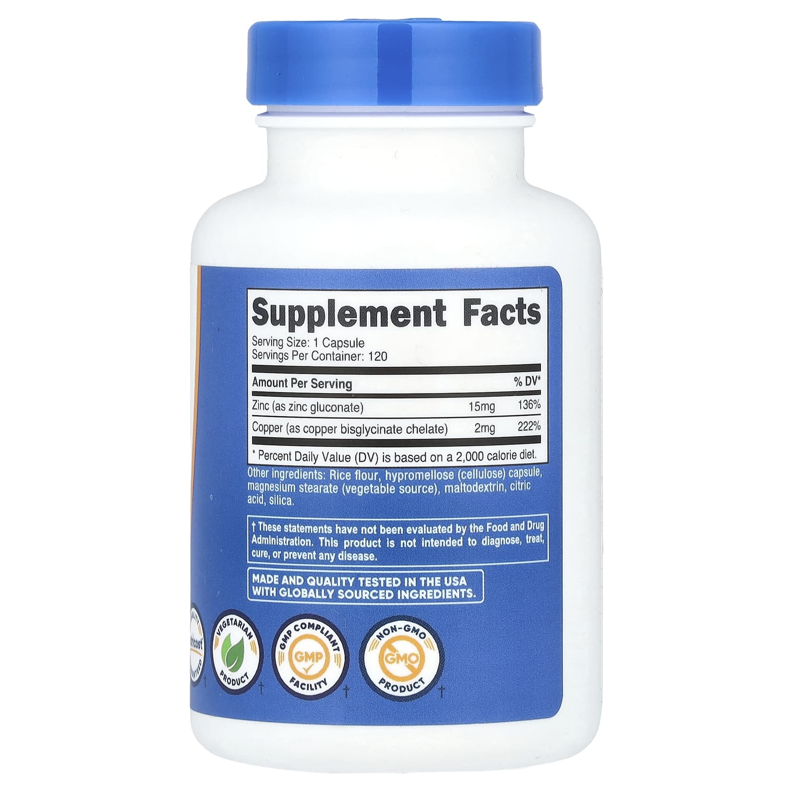 Nutricost, Цинк + медь`` 120 капсул