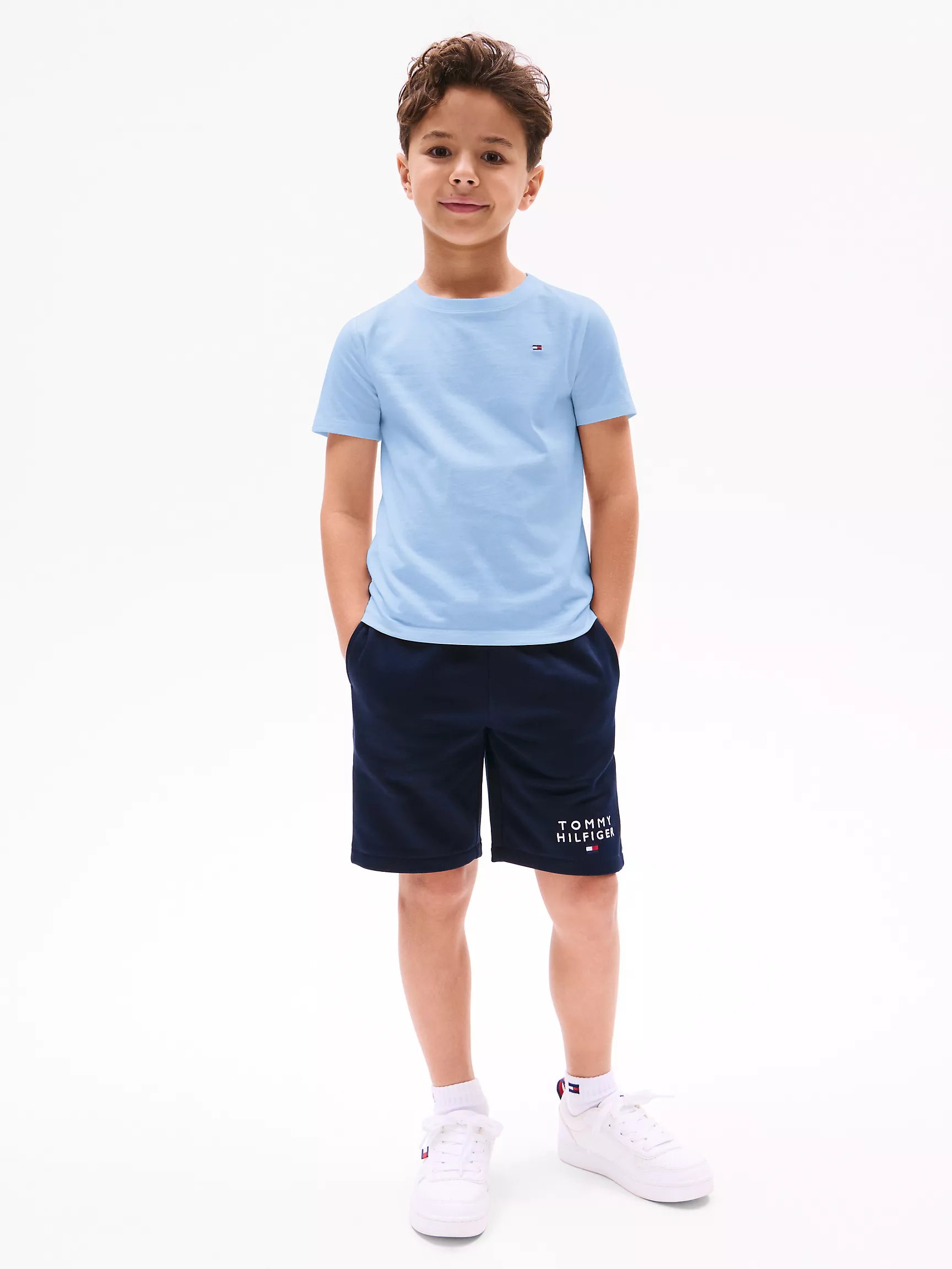 Футболка Tommy Hilfiger для мальчиков и девочек, Детская однотонная футболка с круглым вырезом