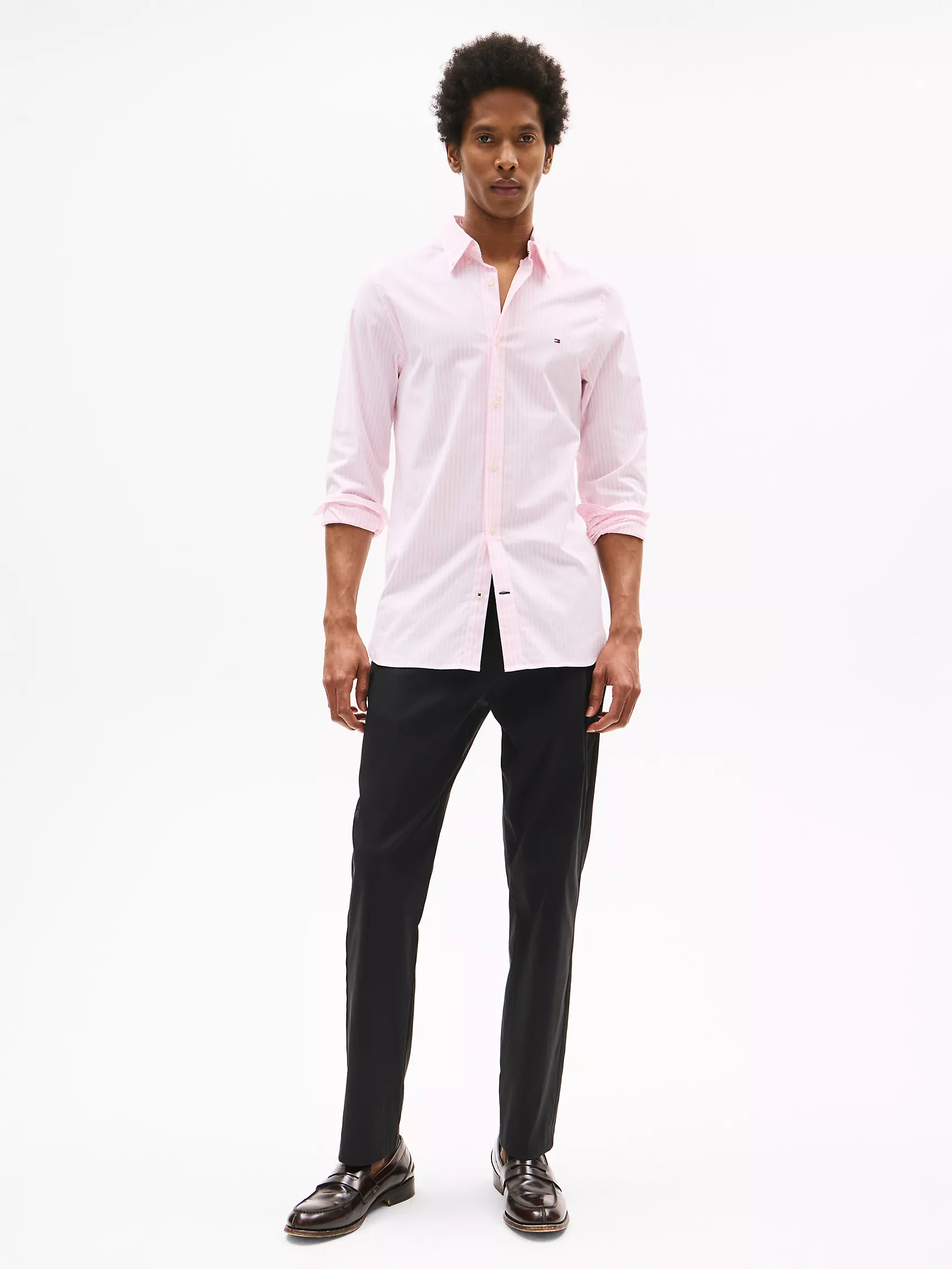 Мужская рубашка Tommy Hilfiger, Полосатая эластичная рубашка из поплина приталенного кроя