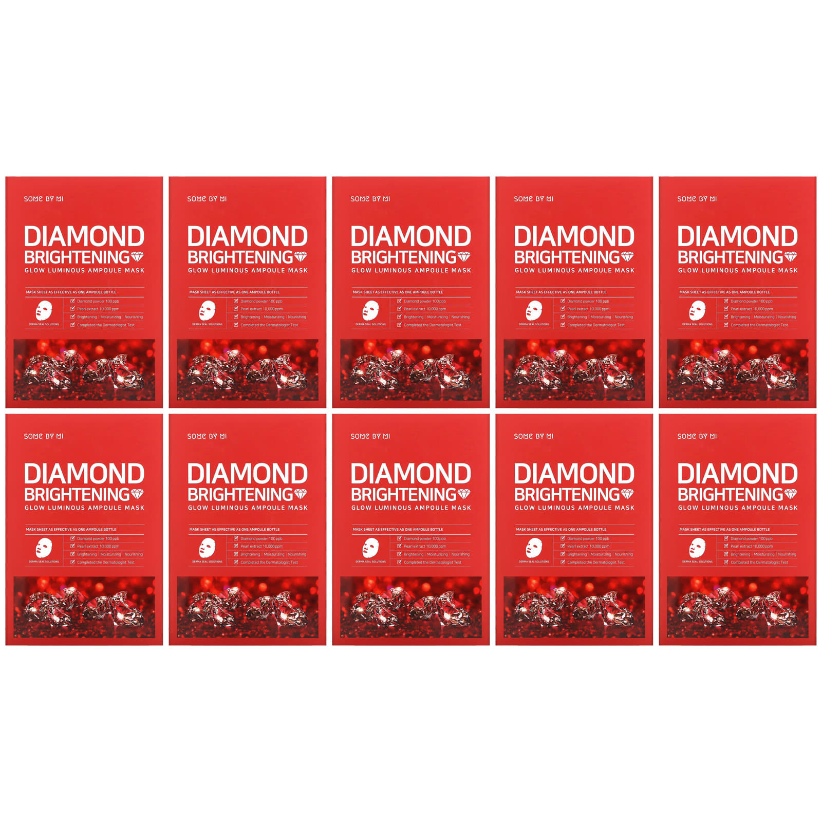 SOME BY MI, Diamond Brightening, тканевая маска с жемчужной пудрой для сияния кожи, 10 шт. по 25 мл