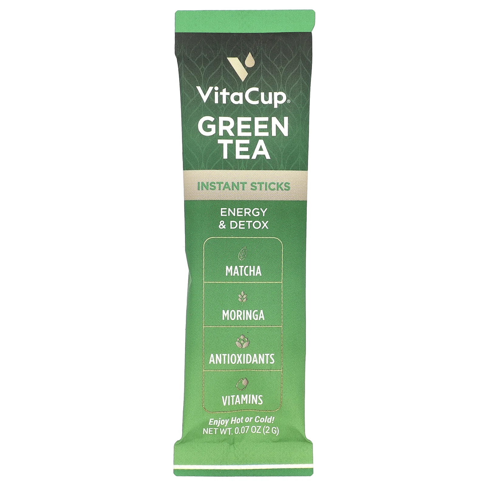 VitaCup, Суперфуд в стиках с зеленым чаем, без сахара, 24 стика для еды, по 2 г (0,07 унции) каждый