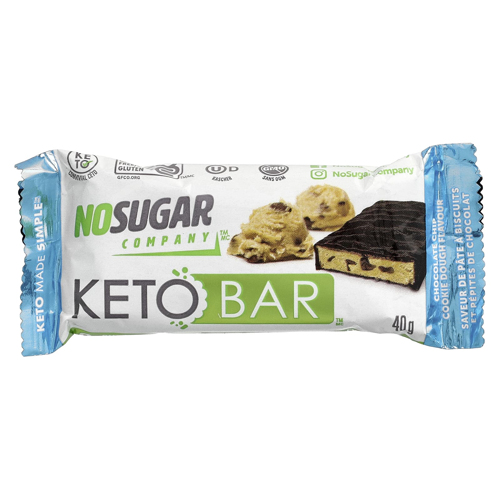 No Sugar Company, Keto Bars™, печенье с шоколадной крошкой, 12 батончиков по 40 г