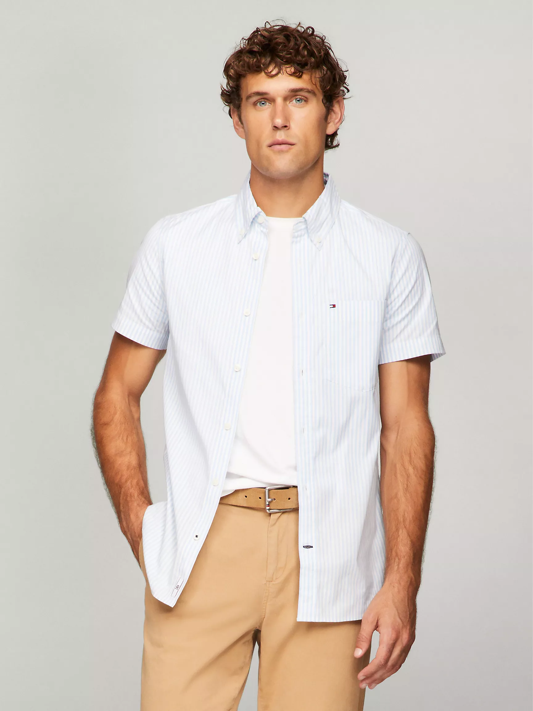 Мужская рубашка Tommy Hilfiger, Приталенная рубашка из поплина в полоску с короткими рукавами
