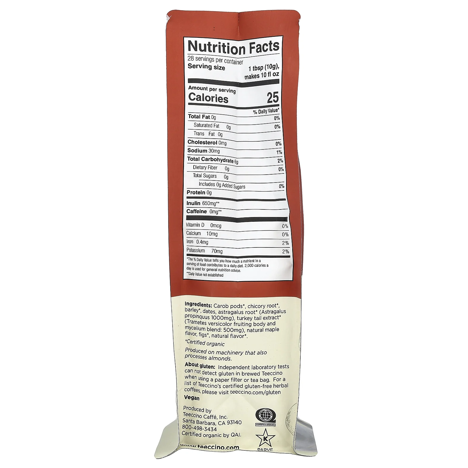 Teeccino, Травяной кофе с грибами, индейка и астрагал, обжаренный клен, средняя обжарка, без кофеина, 284 г (10 унций)