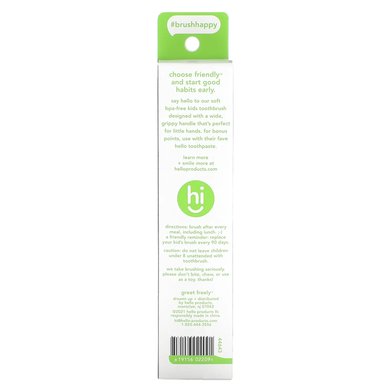 Hello, Дети, зубная щетка без бисфенола А, с мягкой щетиной, для всех возрастов, 2 зубные щетки