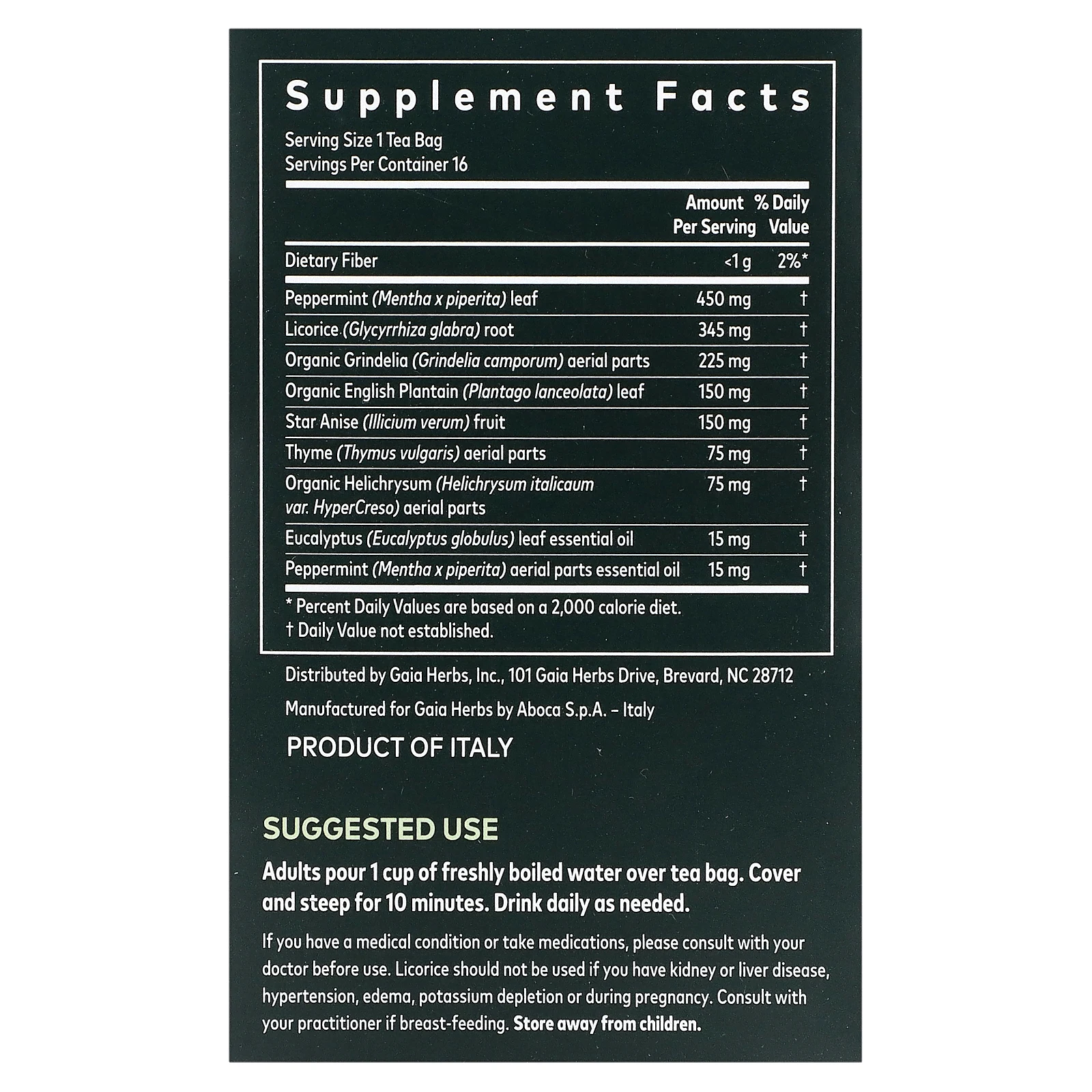 Gaia Herbs, Bronchial Wellness, травяной чай, без кофеина, 16 чайных пакетиков, по 0,85 (24 г)