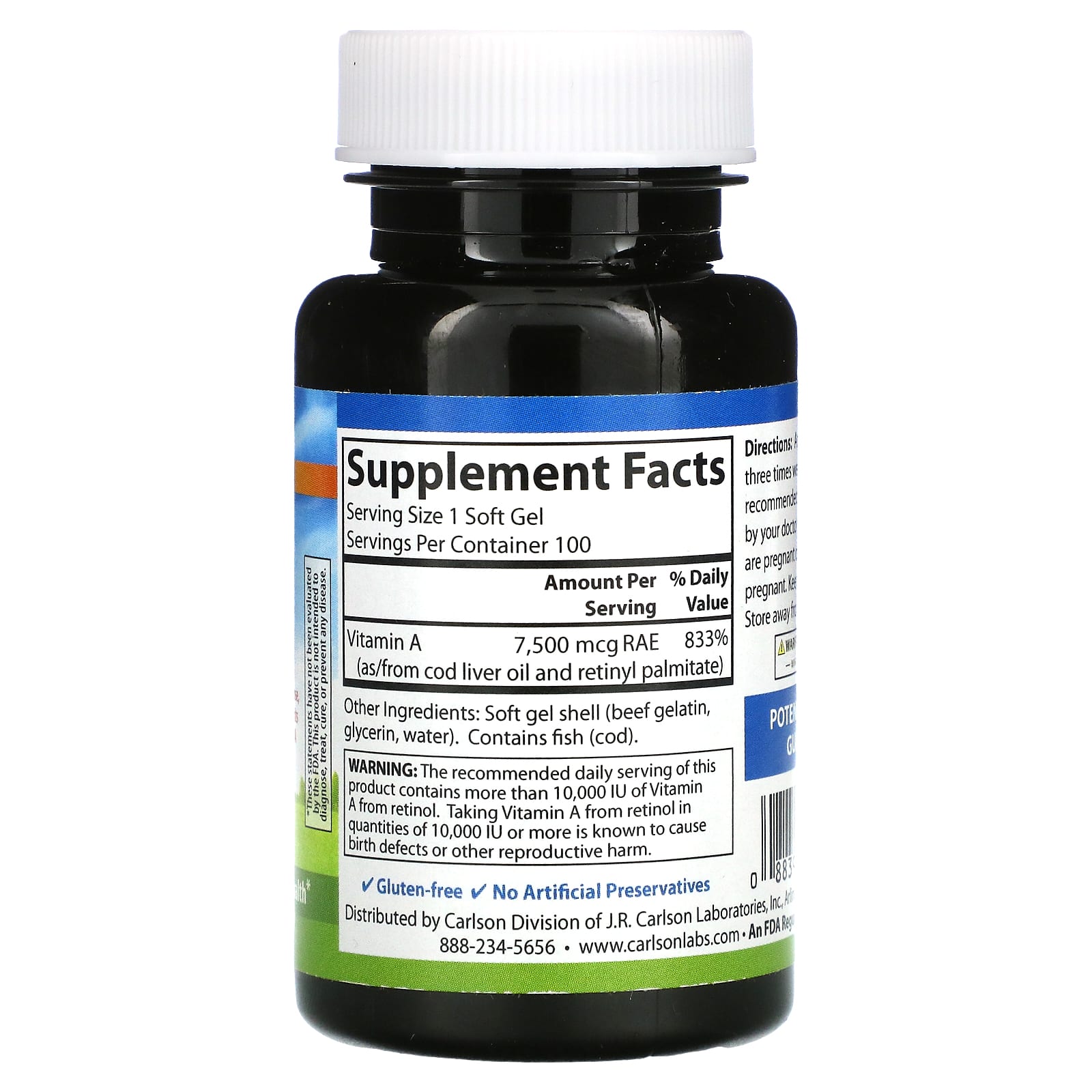 Carlson, витамин A, 25 000 МЕ, 100 мягких таблеток
