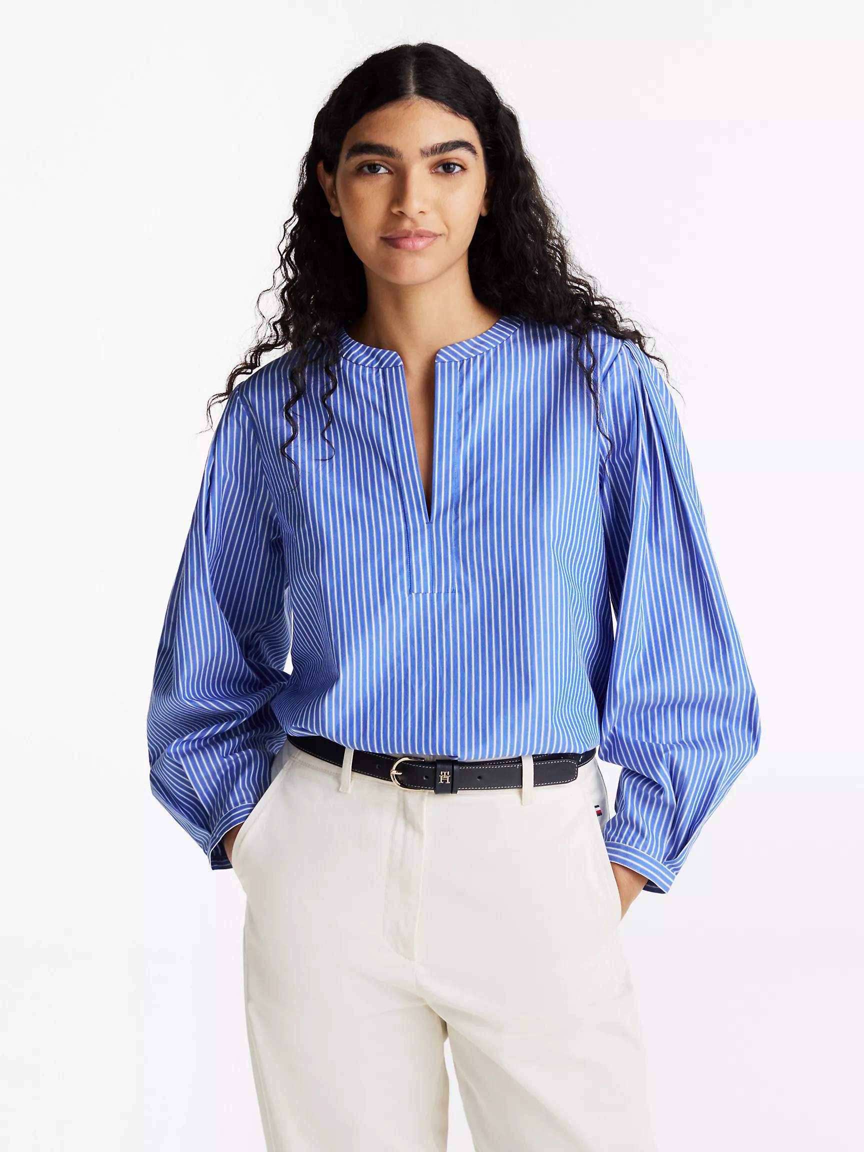 Женский топ Tommy Hilfiger, Топ из поплина с V-образным вырезом и фасоном пуловера