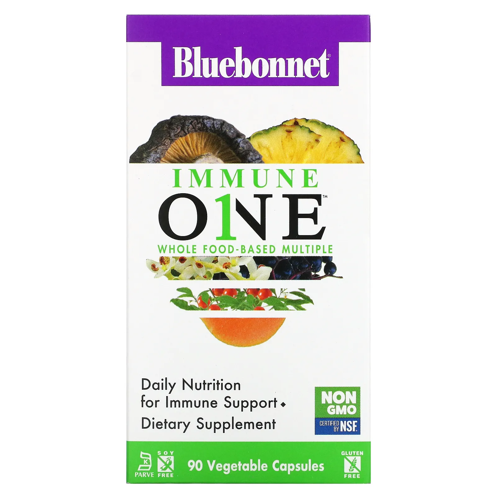 Bluebonnet Nutrition, Immune ONE, мультивитаминная добавка на основе цельных продуктов, 90 растительных капсул