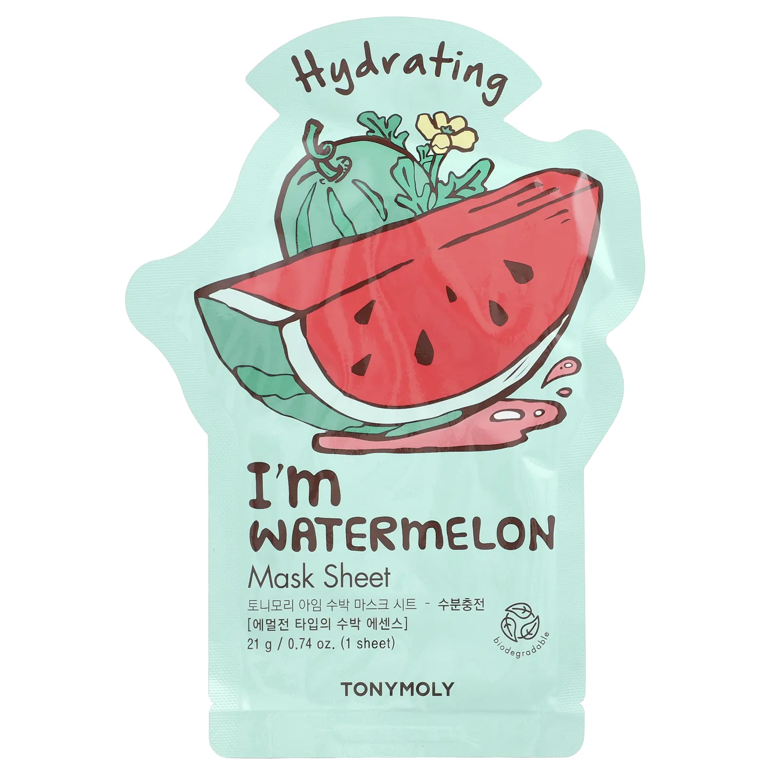 Tony Moly, I'm Watermelon, увлажняющая тканевая маска, 1 шт., 21 г (0,74 унции)